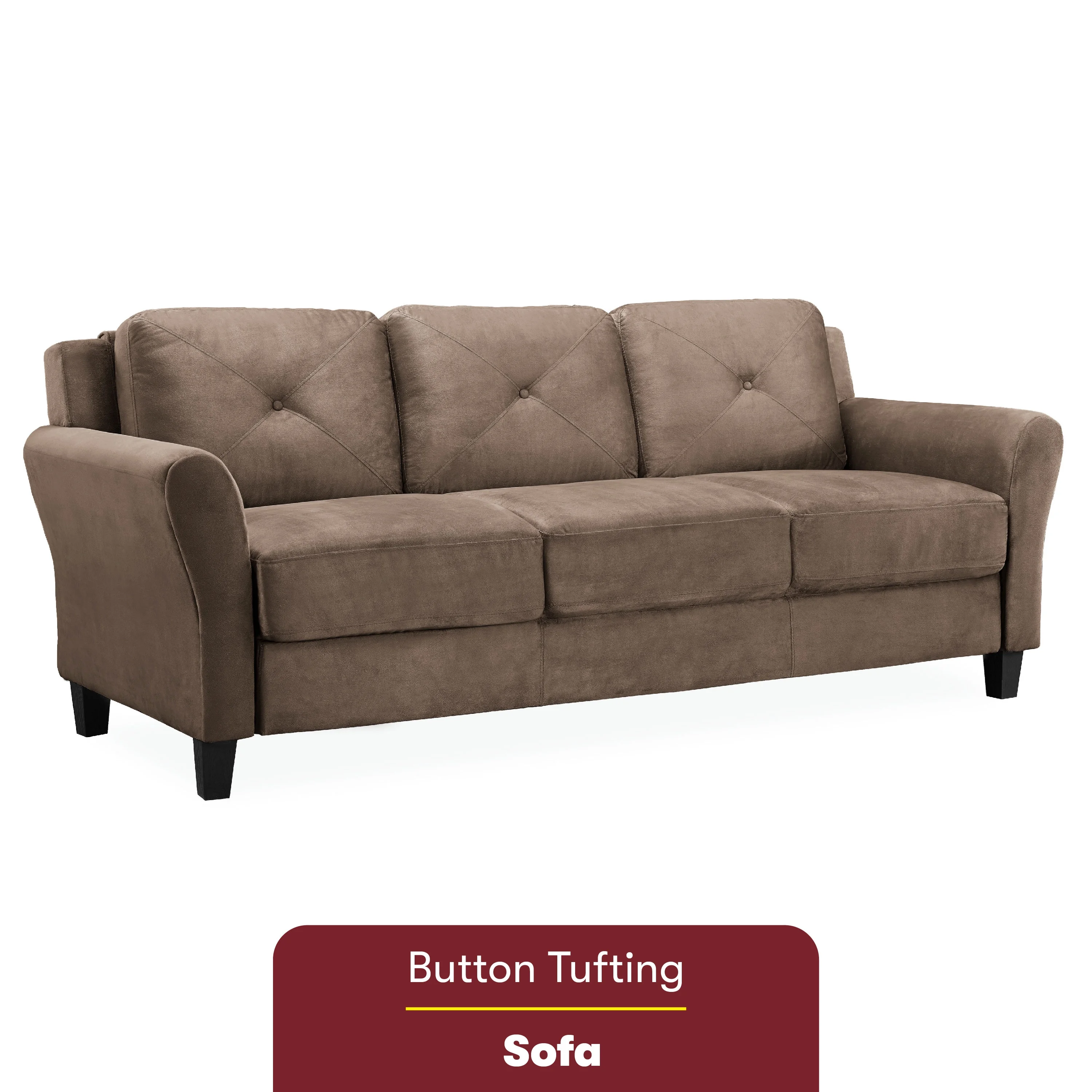 Lifestyle Solutions Taryn Traditional Sofa with Rolled Arms, Brown Fabric