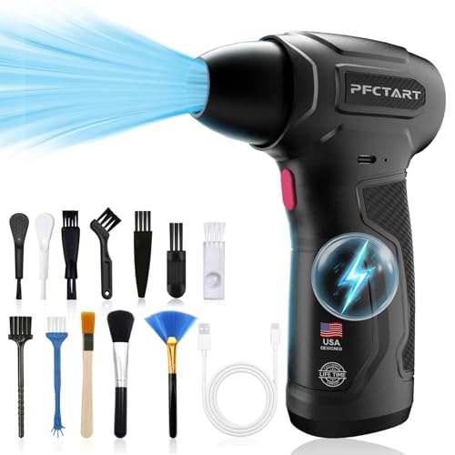 Compress Air Duster, 200000RPM Electric Air Duster with Brushless Motor, Roller Adjustment, Rechargeable Cordless Air Blower for Keyboard, PC, Car, Home Cleaning Kits (Pink)