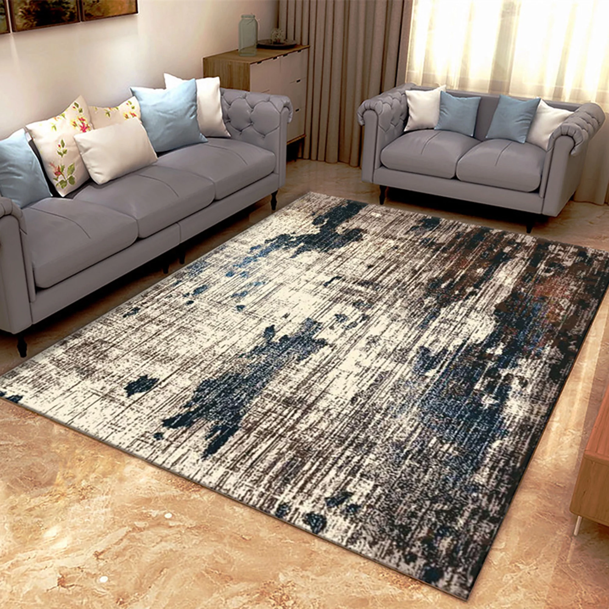 LELINTA Modern Abstract Vintage Cream/ Blue Area Rug, Indoor Carpet, Bohemian, Easy Cleaning, For Bedroom, Kitchen, Living Room, Non Shedding, 3 Types Color 4 Sizes to Choose