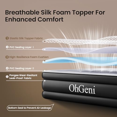 OhGeni Queen Air Mattress with Built-in Pump, 18