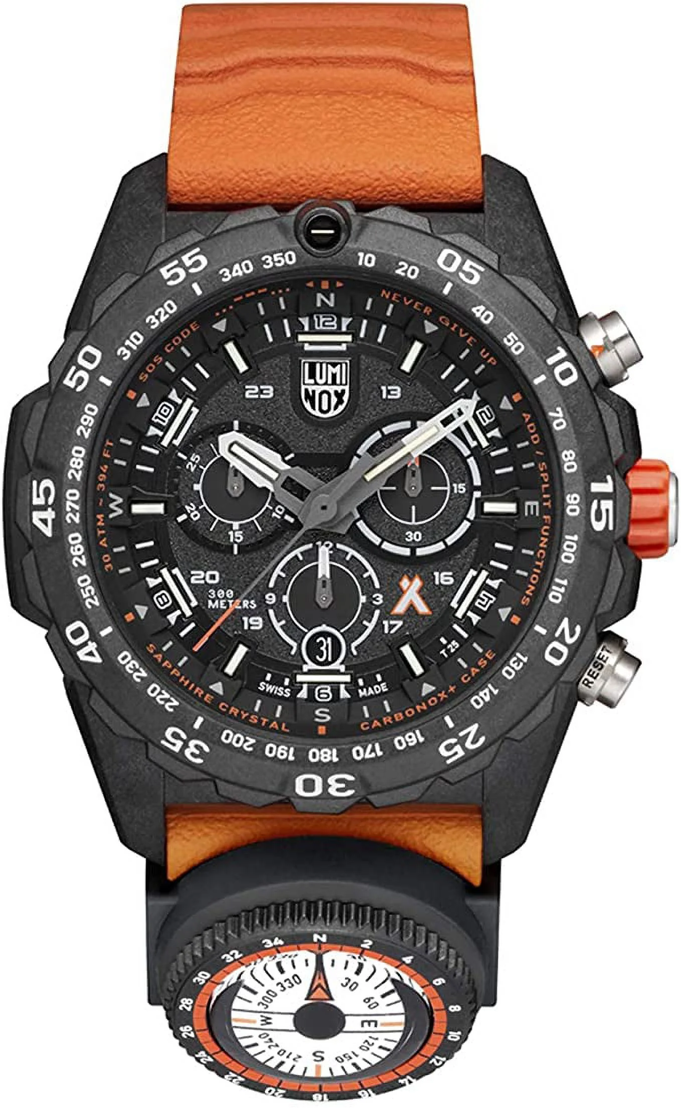 Luminox Bear Grylls Mens Watch Survival Master Series - 3749: 45mm Black/Orange Stainless Steel Swiss Made 300 M Water Resistance