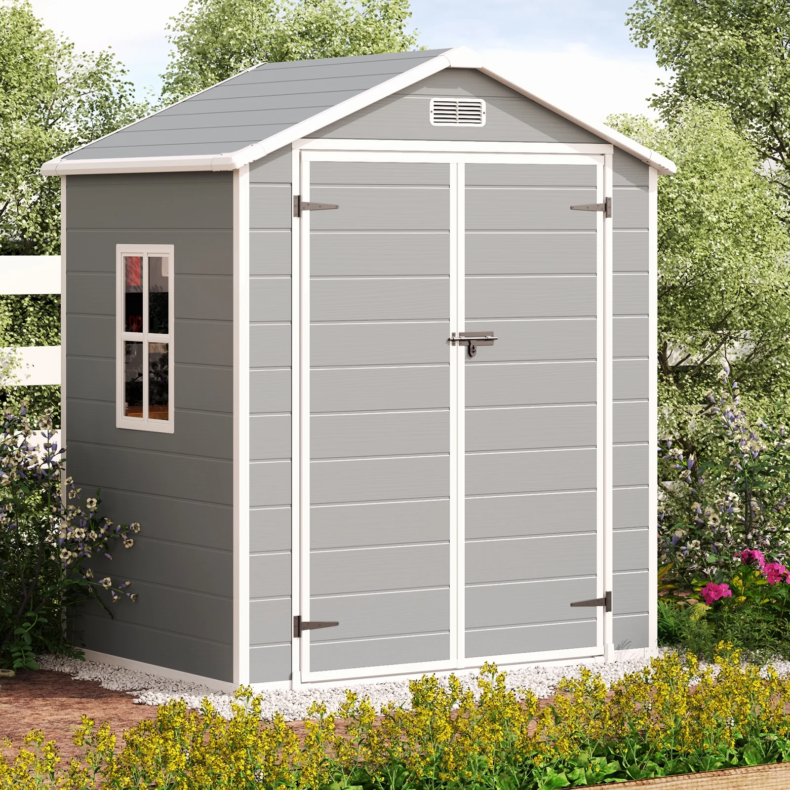 6 x 4 ft Outdoor Storage Shed Clearance, Lofka Resin Storage Shed Large 135.6 cu ft, Heavy Duty Floors, Colorfast, Double Lockable Doors for Garden and Backyard