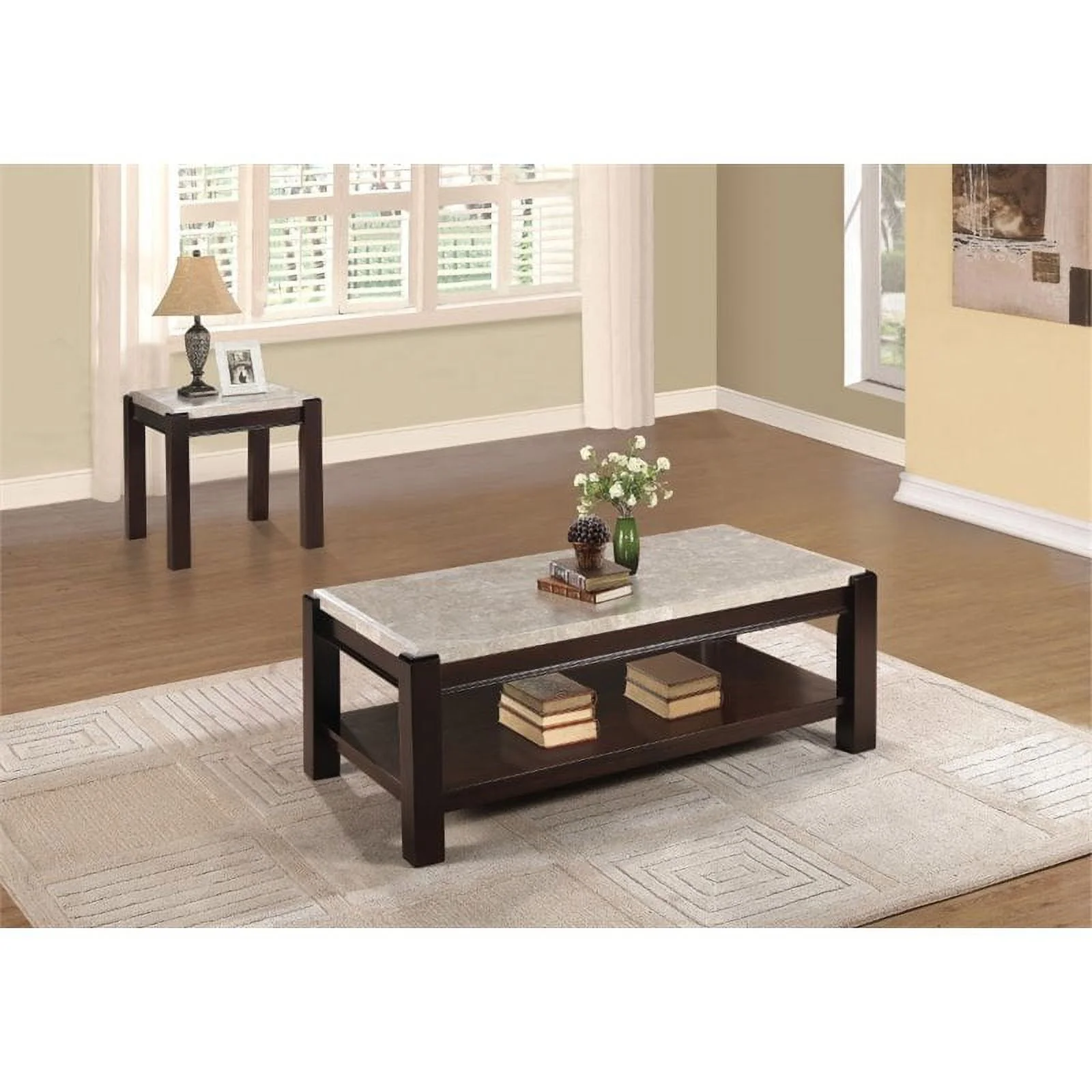 Homelegance 5466-30 Festus Collection Cocktail Table with Marble Top, Cherry - 48 x 24 x 19 in.