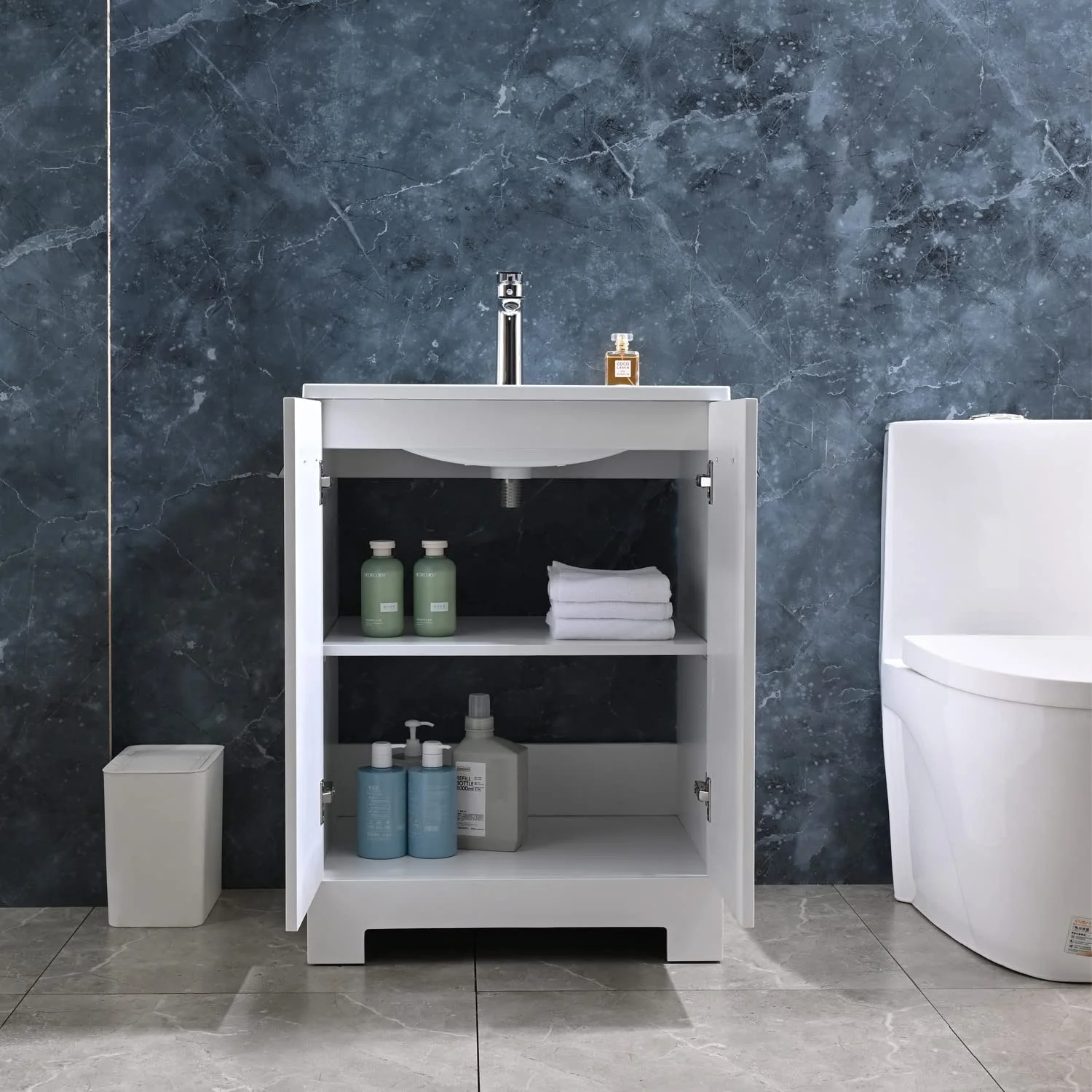 FULLWATT 24 inch Modern Stand Pedestal Wooden Bathroom Cabinet with Undermount Sink Combo