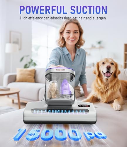 PM600 Mattress Vacuum Cleaner with UV-C Light,15kPa Suction 500W Powerful Handheld Vacuums with HEPA Filter,Clean Up Dust for Bed,Pet Hairs,Baby Crib,Couch,Sofa,Carpets
