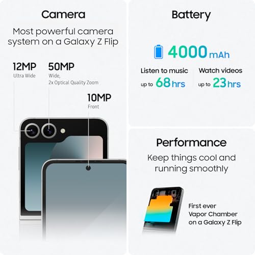 SAMSUNG Galaxy Z Flip 6 AI Cell Phone, 256GB Unlocked Android Smartphone, FlexCam, Photo Assist, Camcorder Mode, Live Interpreter, Foldable Design, 2024, US 1 Yr Manufacturer Warranty, Blue