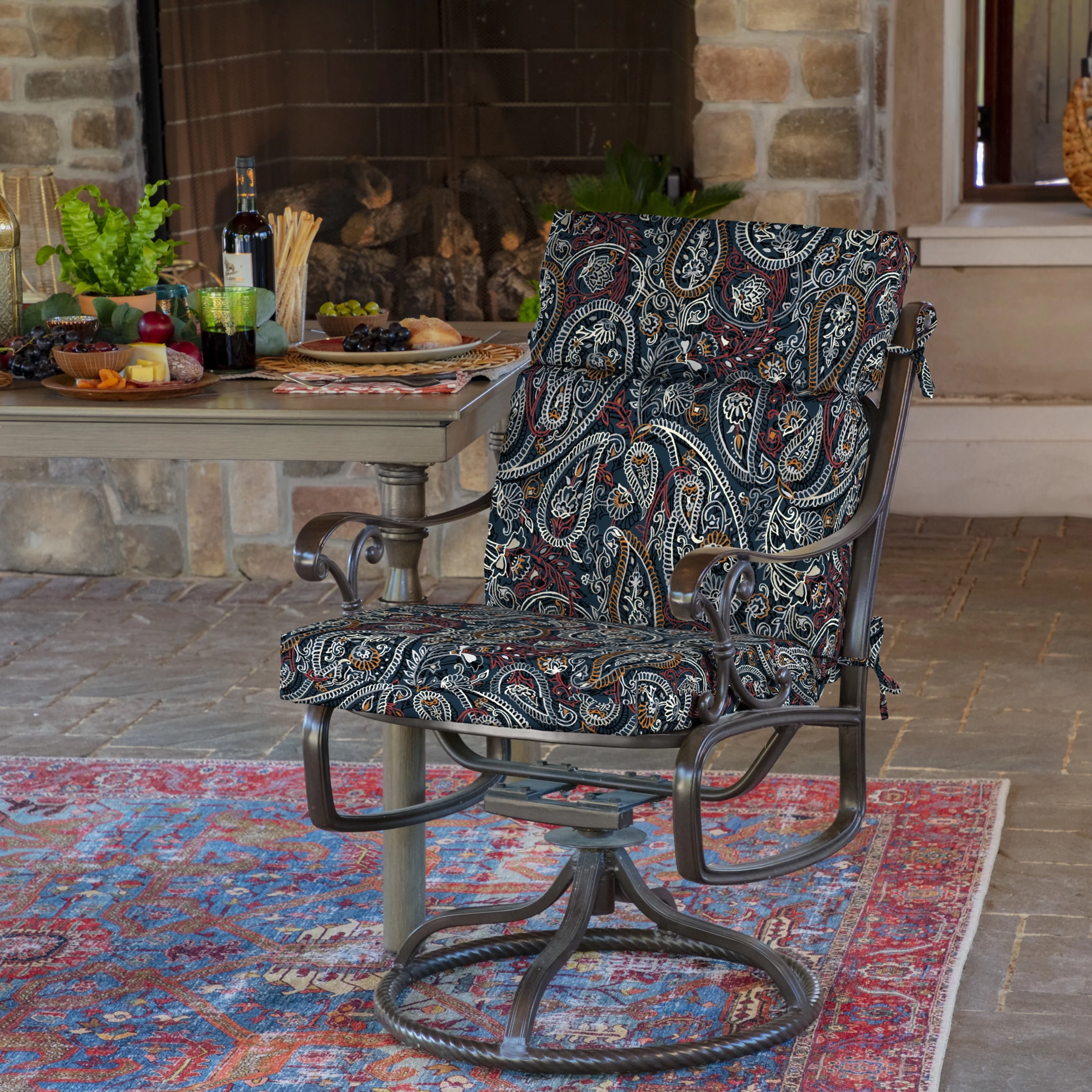 Arden Selections Outdoor Chair Cushion 20 x 21, Navy Palmira Paisley