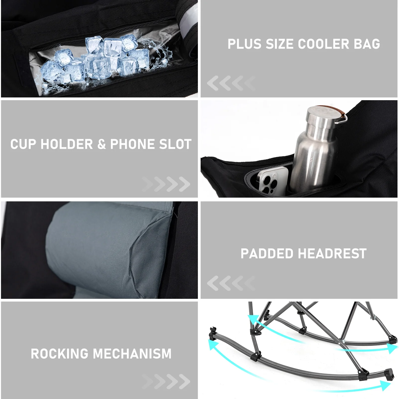 HEQUSIGNS Folding Rocking Camping Chair, Portable Rocker Camp Lawn Chairs for Adults, Heavy Duty Camping Rocker Chair with Carry Bag for Indoor Outdoor