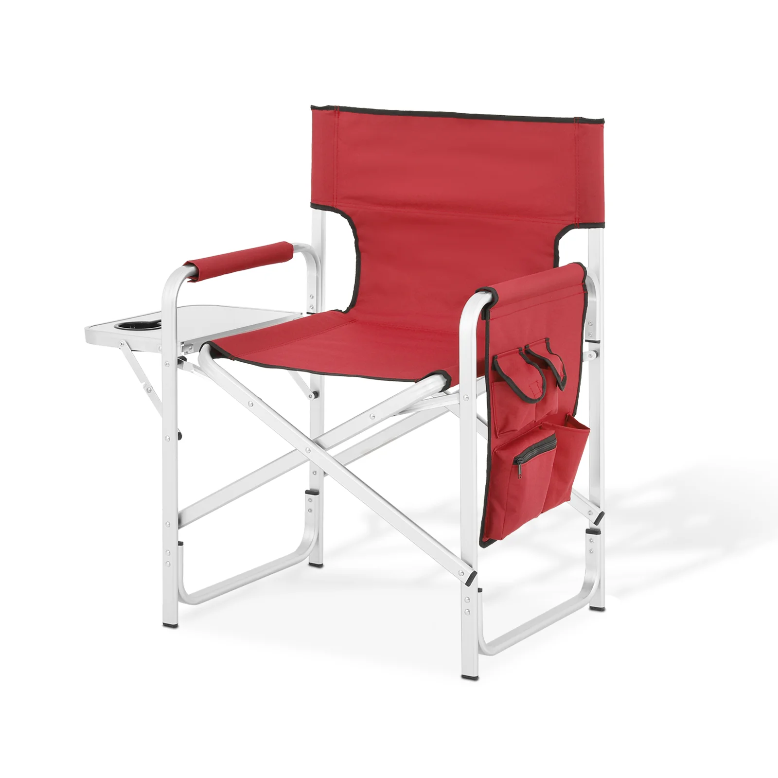 MoNiBloom Folding Director Chair with Side Table & Storage Pocket, Heavy Duty Camping Chair for Adult Beach Fishing Trip Picnic Lawn, Red