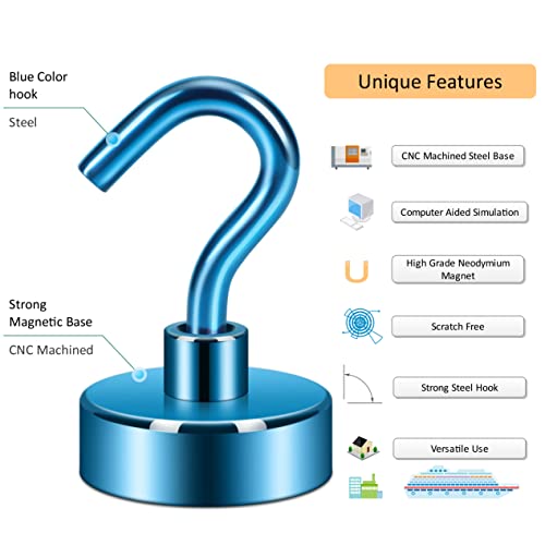 Neosmuk Magnetic Hooks,30lb+ Heavy Duty Earth Magnets with Hook for Refrigerator, Extra Strong Cruise Hook for Hanging, Magnetic Hanger for Cabins, Grill (Silver White, Pack of 10)