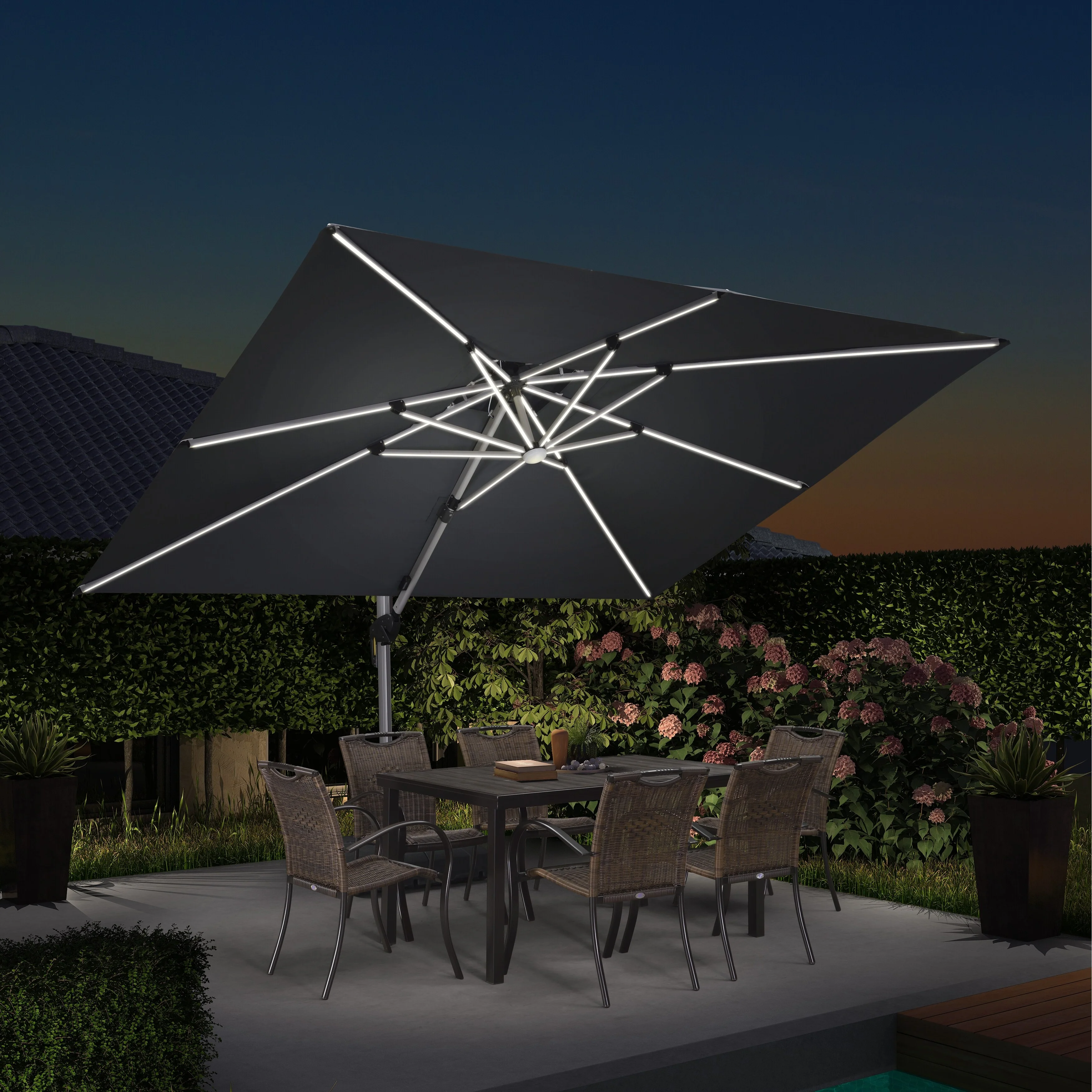 PURPLE LEAF  9 x 12 ft Double Top LED Rectangle Patio Cantilever Umbrella Grey
