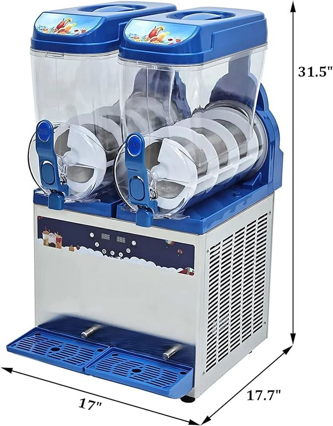 2 Tanks Commercial Slushy Machine, Stainless Steel Margarita Smoothie Frozen Drink Maker for Cocktail Ice Juice Tea Coffee Making, Blue&Sliver