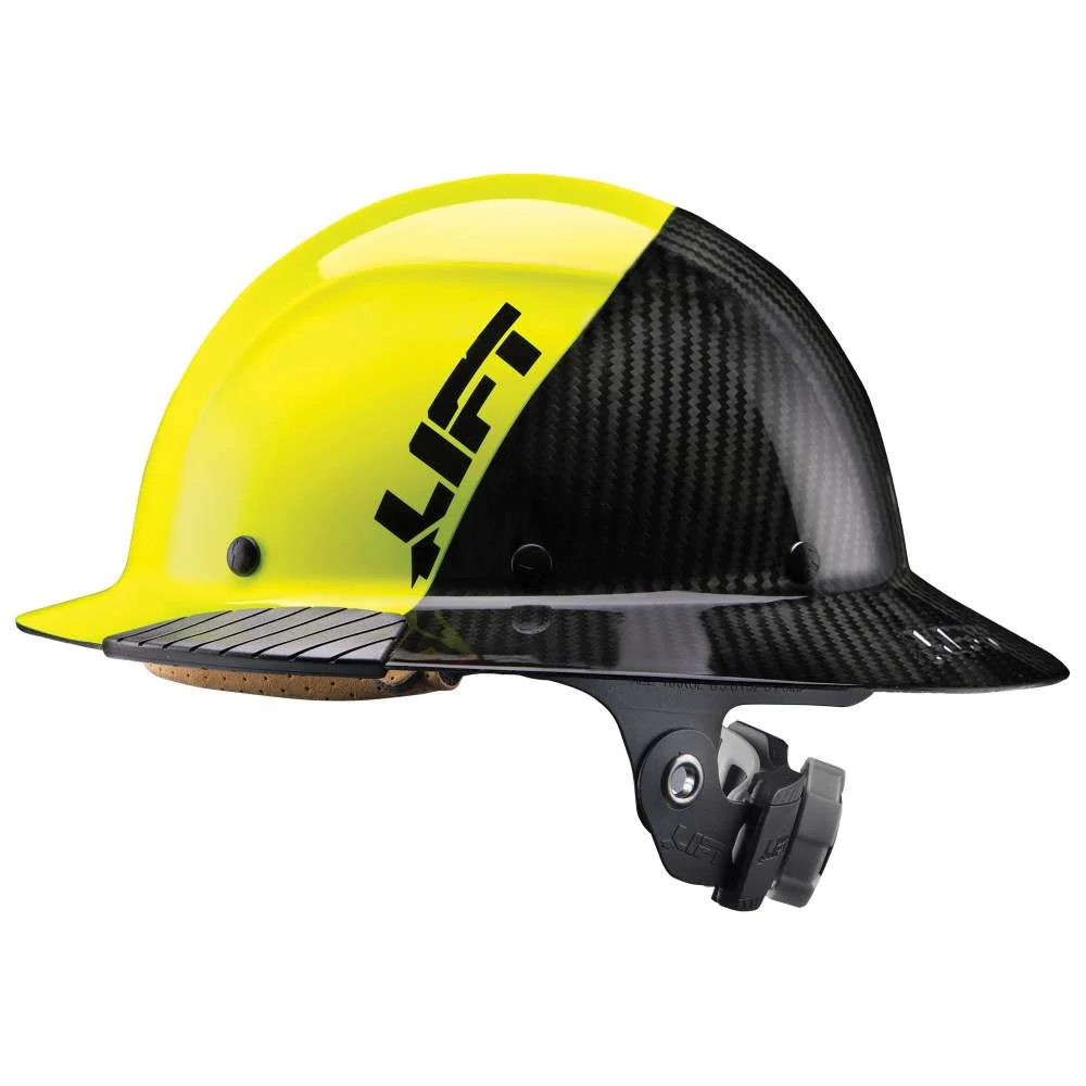 Lift Safety Hard Hat Dax Fifty50 Yellow And Black Carbon Full Brim