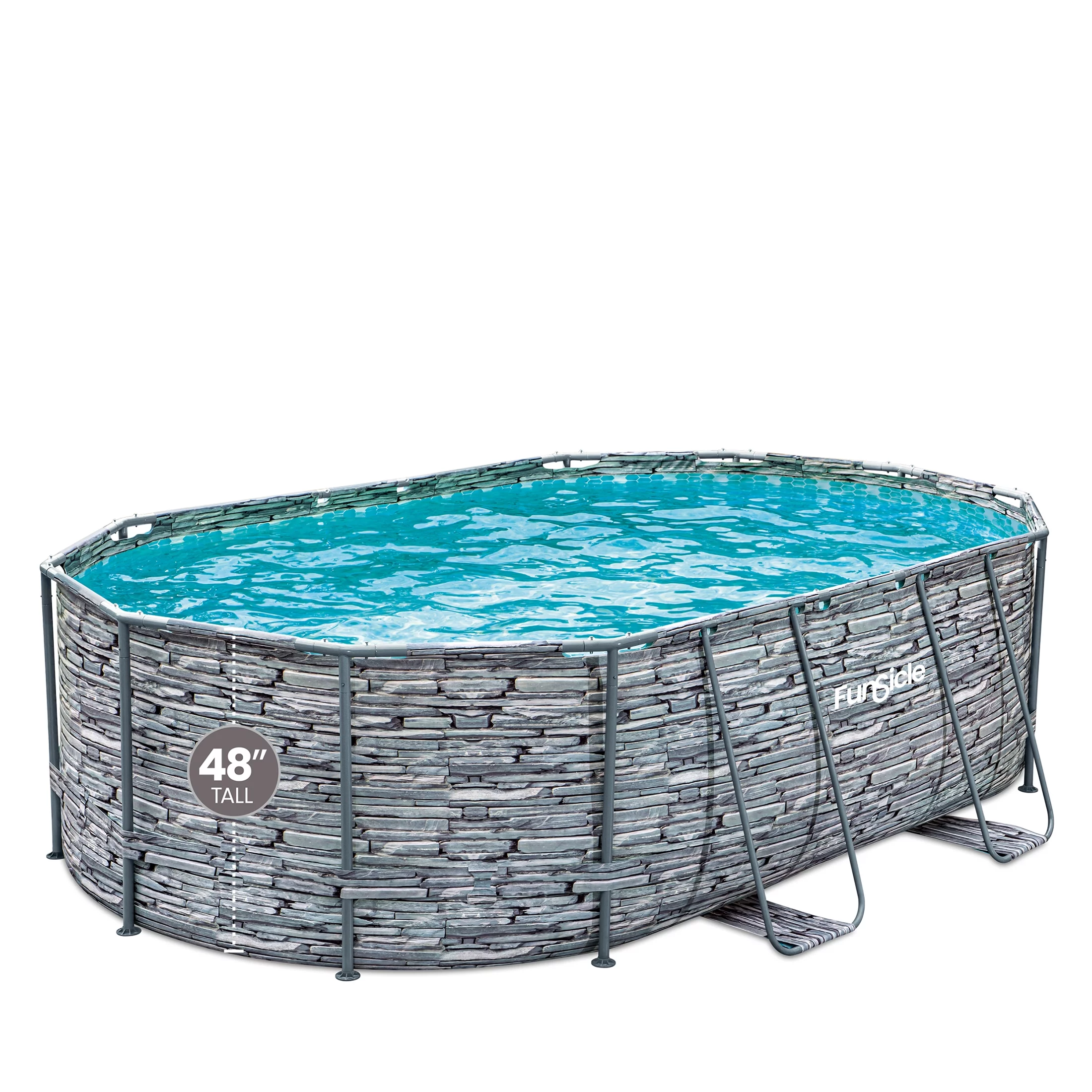 Funsicle 16 ft Oval Oasis Designer Pool, Above Ground Frame Swimming Pool, Stone Print, Age 6 & up