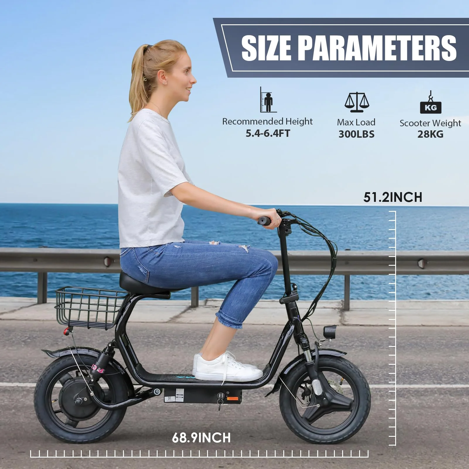 500W Electric Scooter with Seat for Adults, Max Speed 20 Mph Up to 25 Miles Range Moped, 14