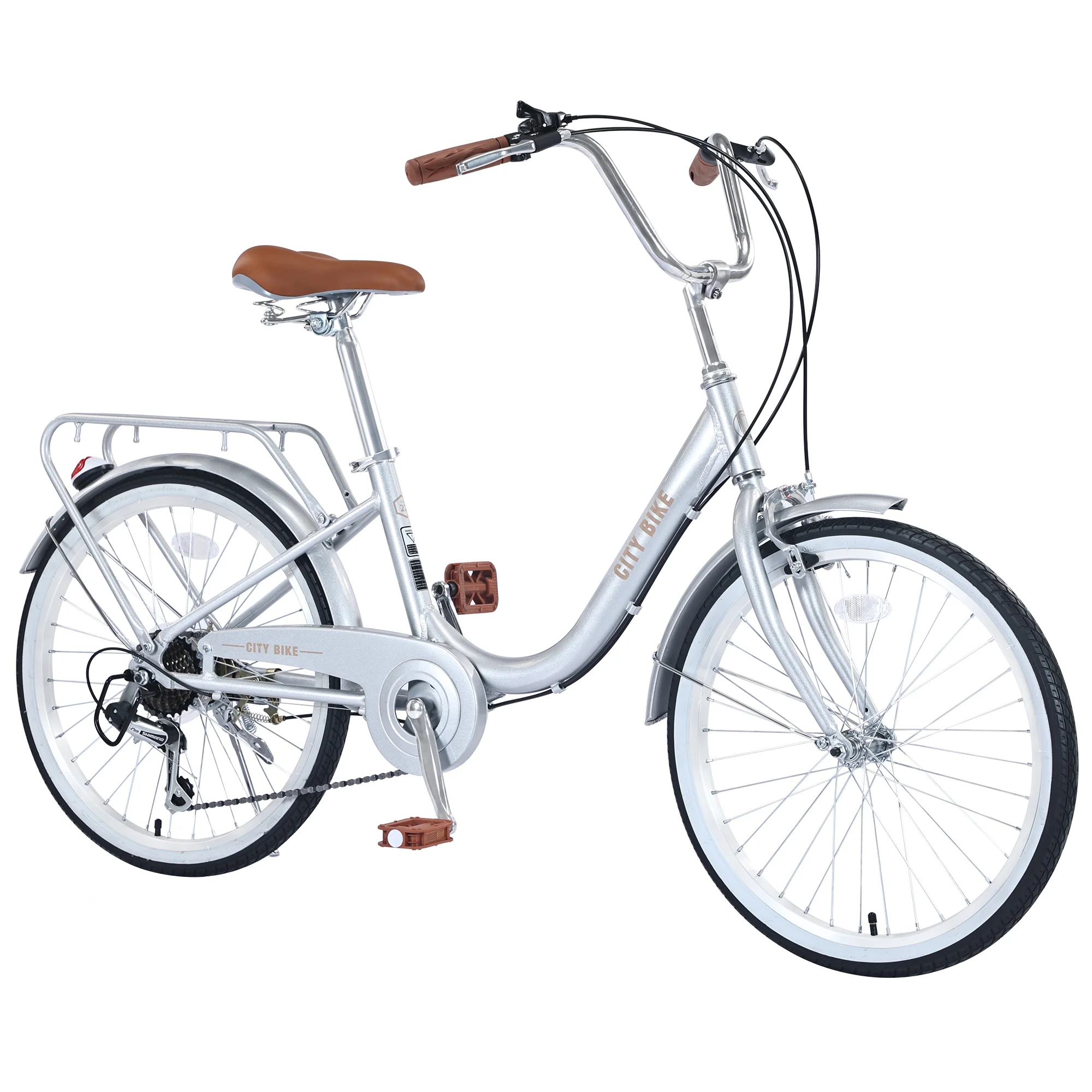 Meghna 22 Inch City Bike Aluminum Alloy Frame for Women Girl Urban Commuter 7 Speed Silver