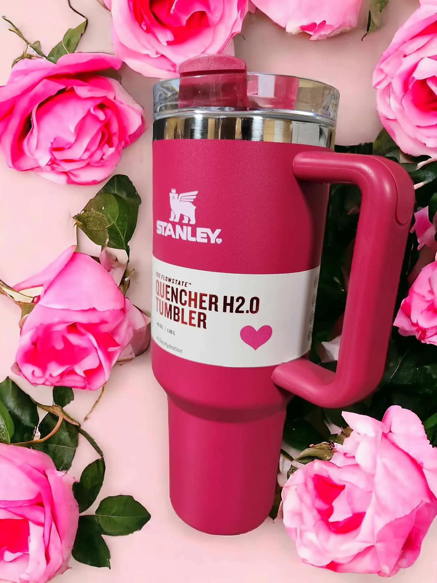 Stanley Cup 40oz with handle Stainless Steel Vacuum Insulated Tumbler Stanley Dupes Copo Termico Stanley ( Valentine's Day Dark Red )