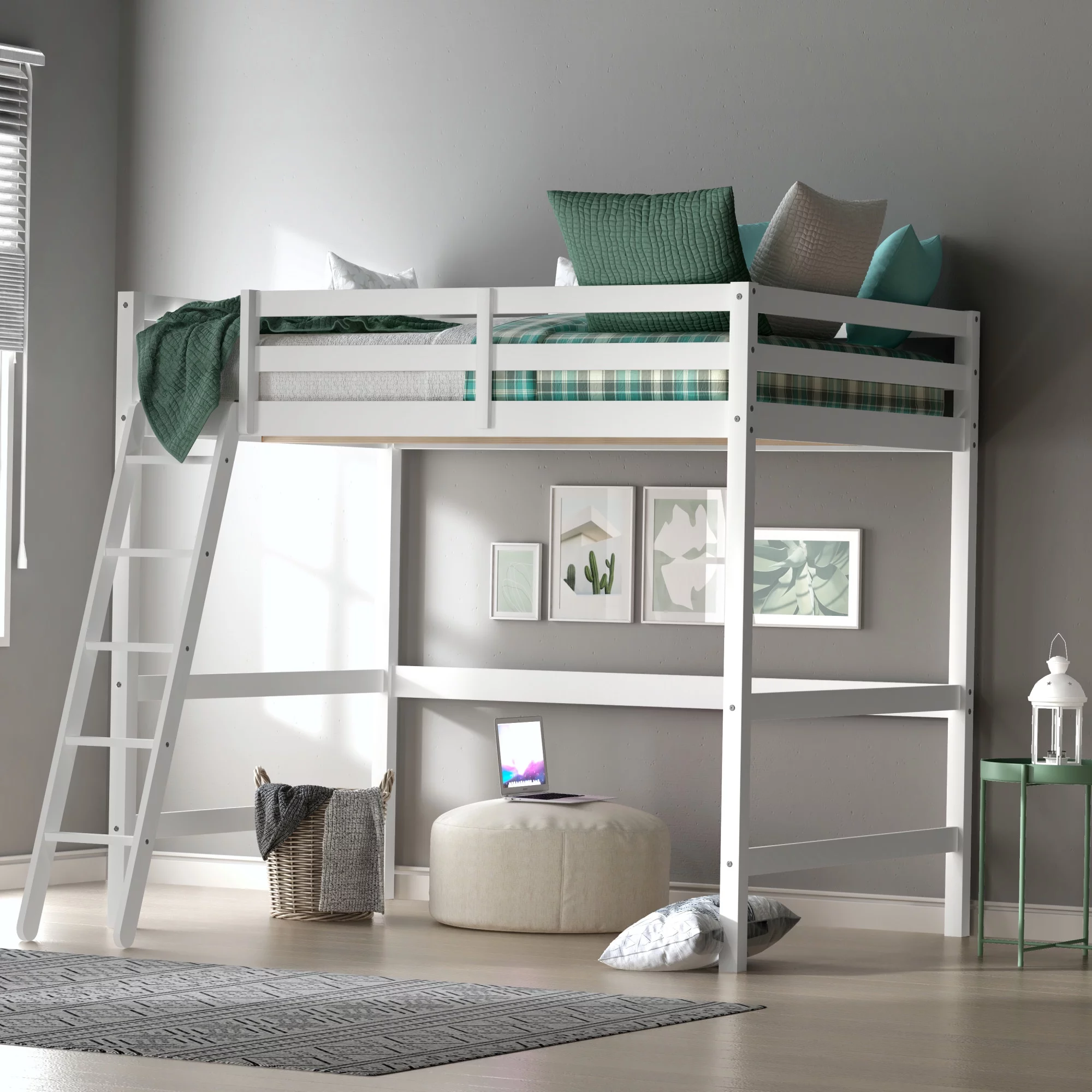 Hillsdale Campbell Wood Full Loft Bunk Bed with Ladder, up to 350 lbs Capacity, White