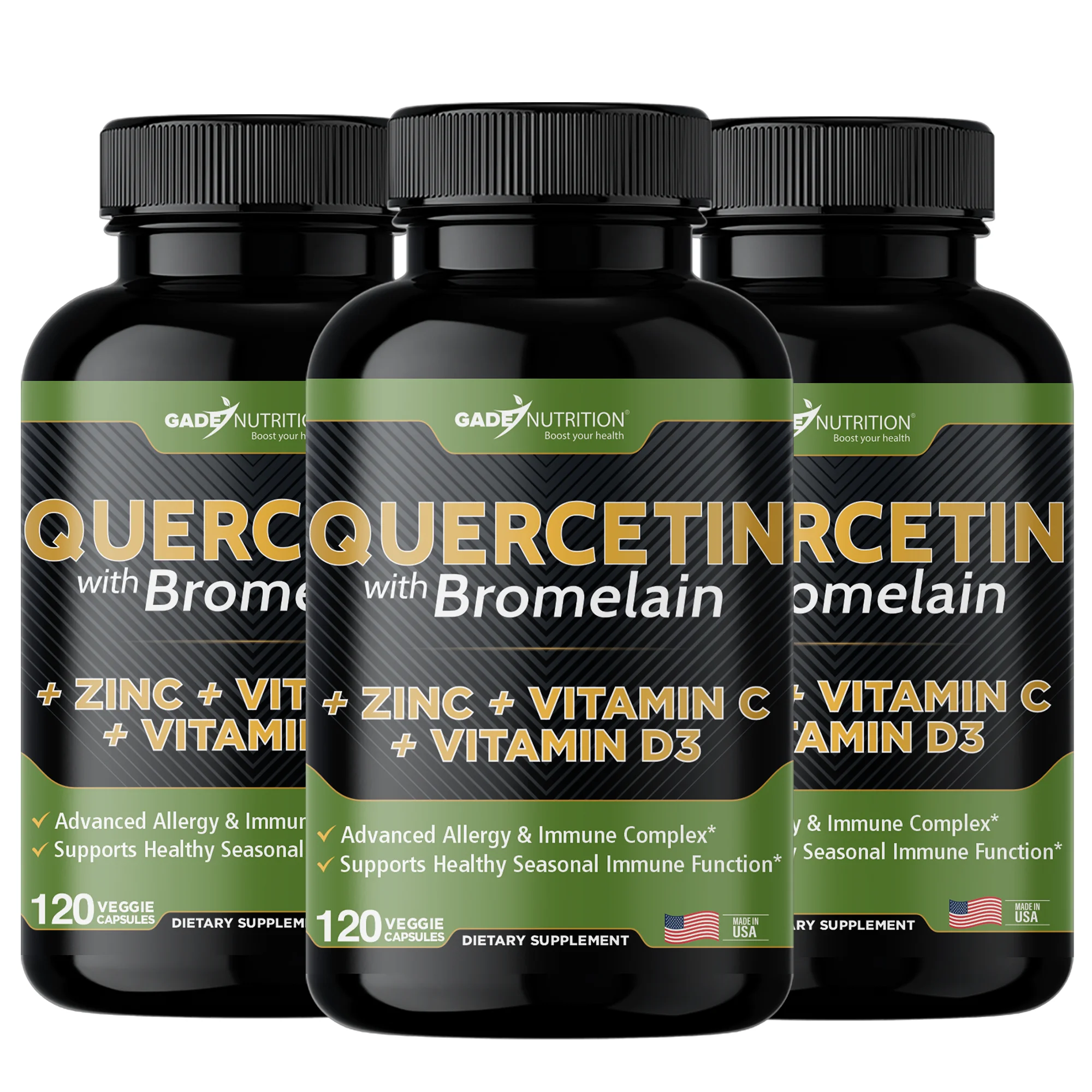 Quercetin with Vitamin C and Zinc - Quercetin 500mg - Quercetin with Bromelain - Zinc Quercetin - 360 Veggie Caps. Daily Supplement with Vitamin D3 (Non-GMO, Gluten-Free, Vegan) 6 Month Supply