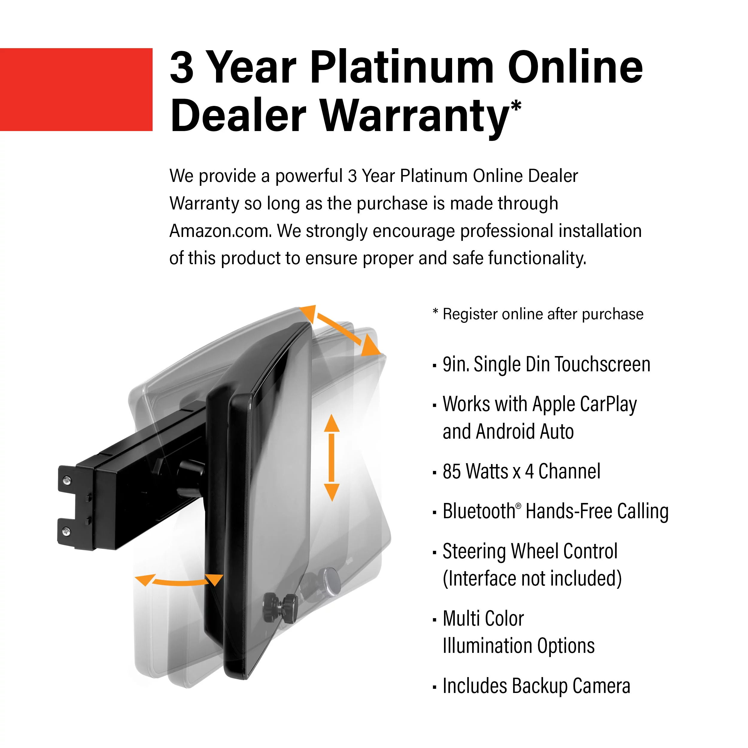 BOSS Audio Systems BCPA9RC CarPlay Android Auto 1 Din Stereo with Backup Camera