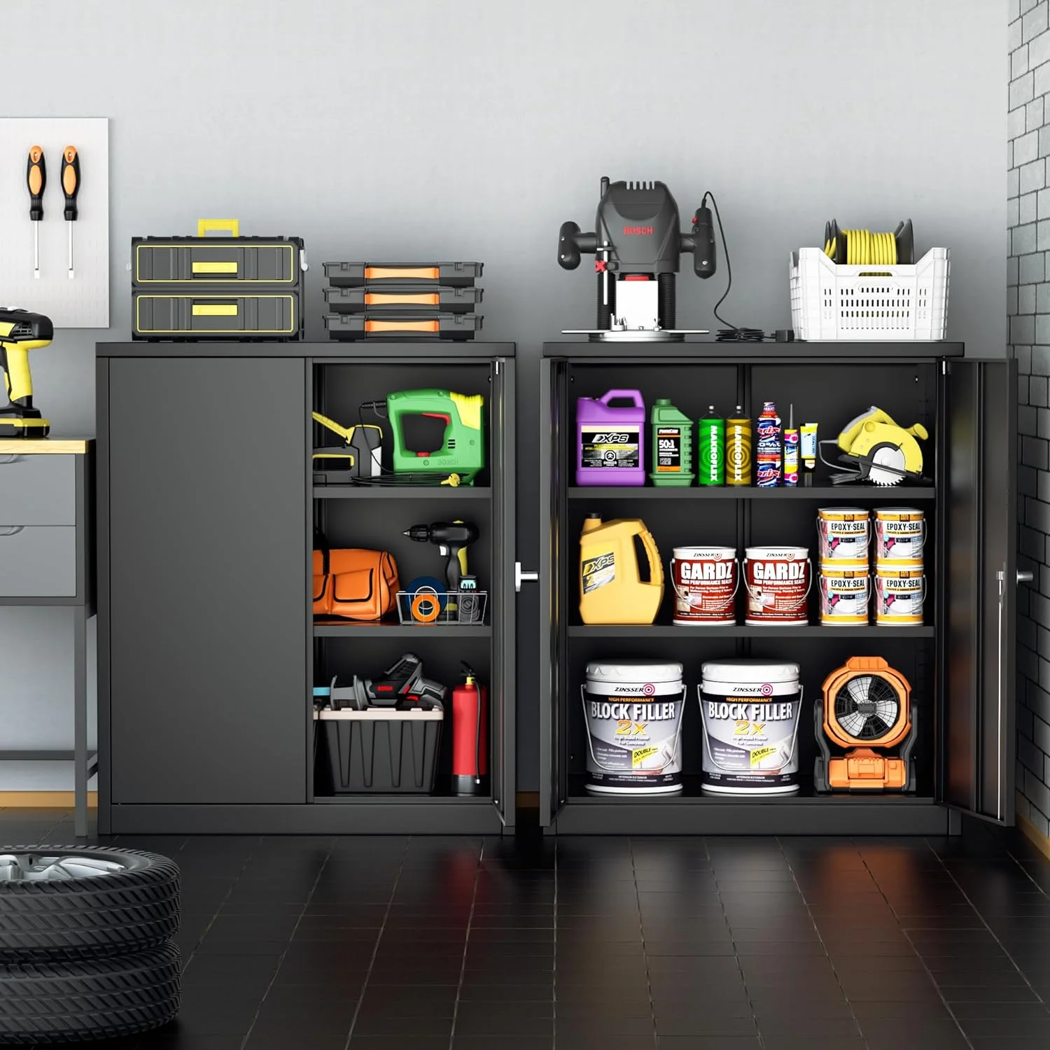 SUNCROWN 42 In Metal Garage Storage Cabinet, Tall Steel Cabinets with Locking Doors and 2 Adjustable Shelves for Home, School, Office,Black