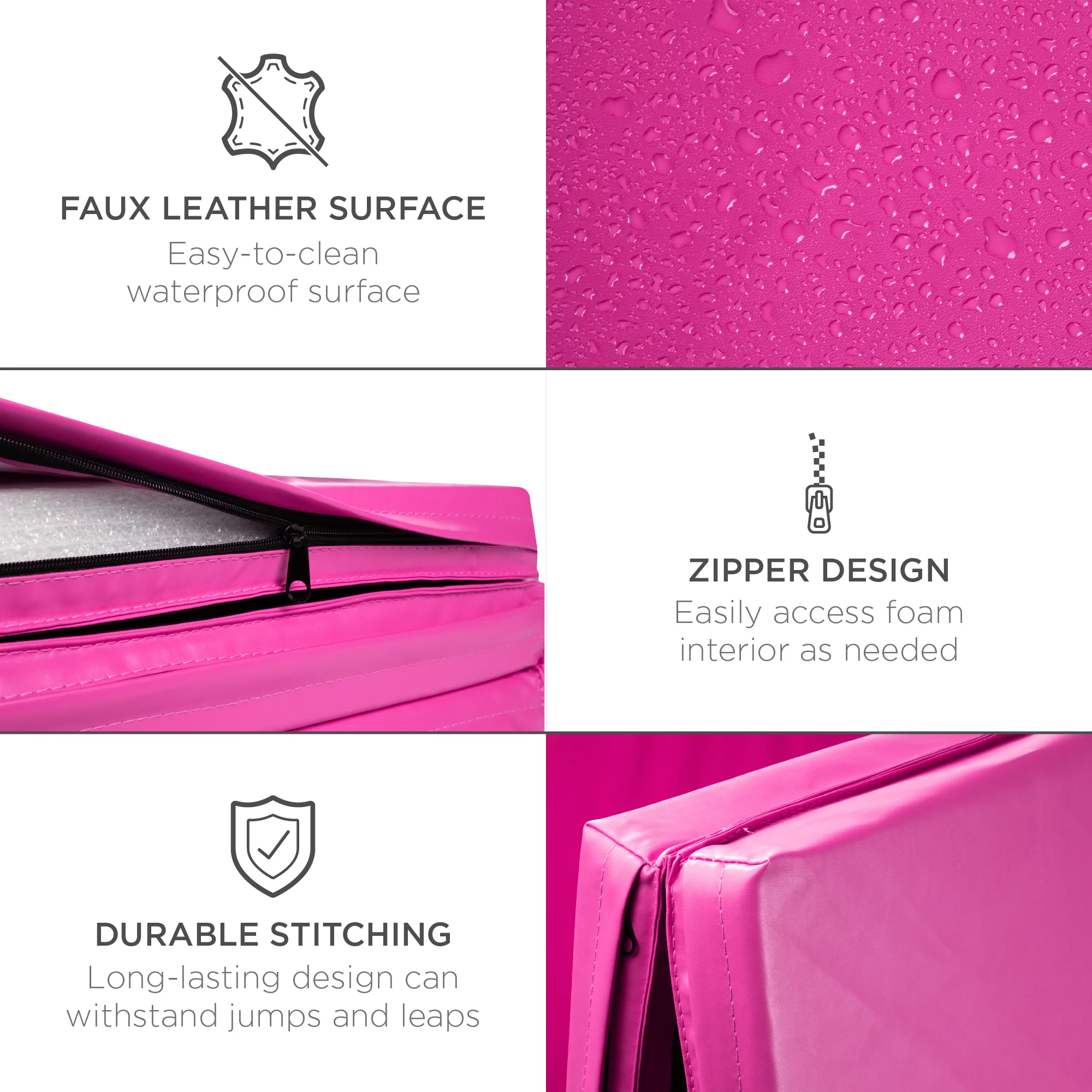 Best Choice Products 10ftx4ftx2in Folding Gymnastics Mat 4-Panel Exercise Workout Floor Mats w/ Handles  Pink