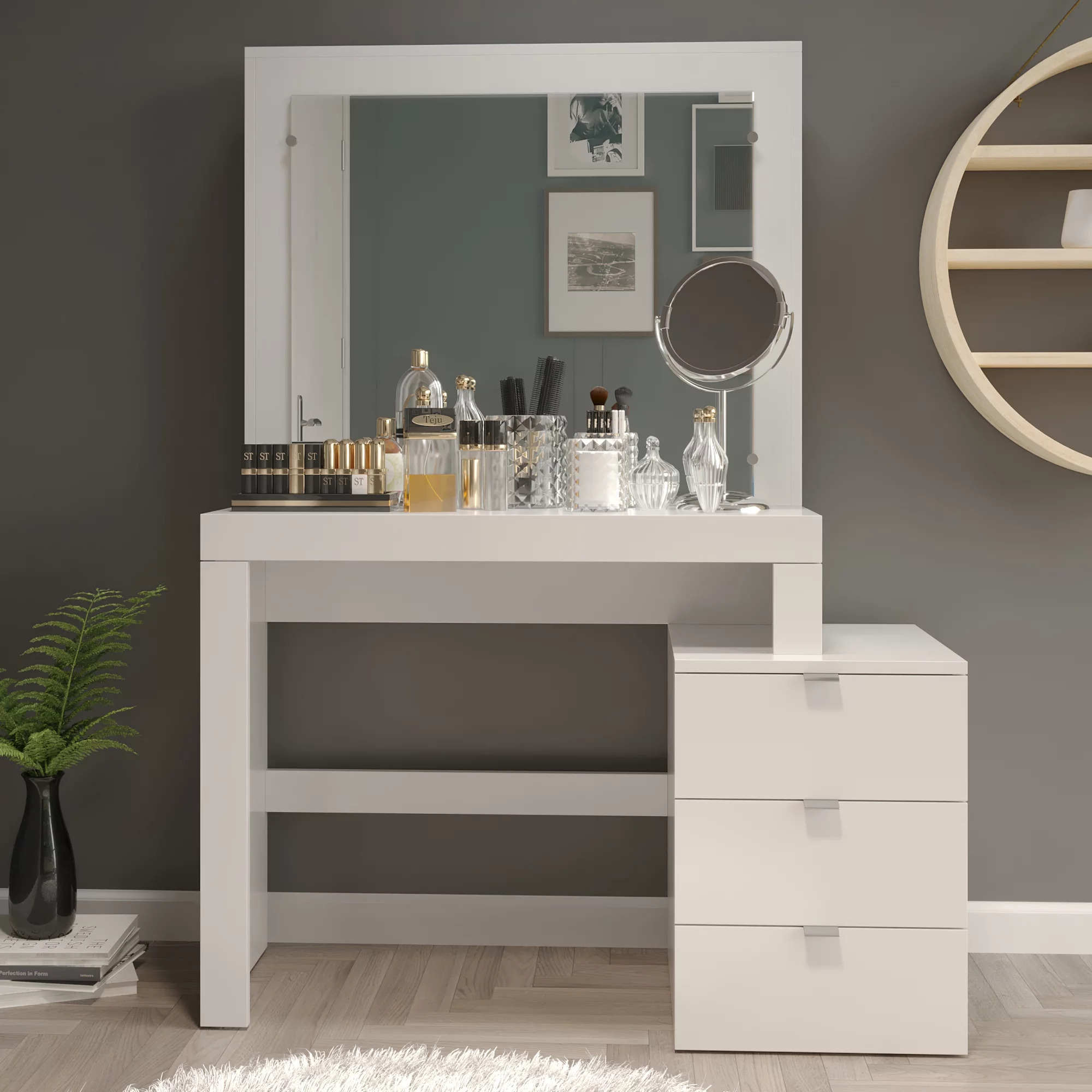 Ember Interiors Becca Modern White Painted Vanity Table, for Bedroom
