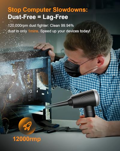 11-in-1 Compressed Air Duster, 3-Gear Adjustable 120000 RPM Electric Air Duster with LED Light, Reusable no Canned Keyboard Cleaner for Office, 9000mAh Cordless Air Duster for Computer/Car