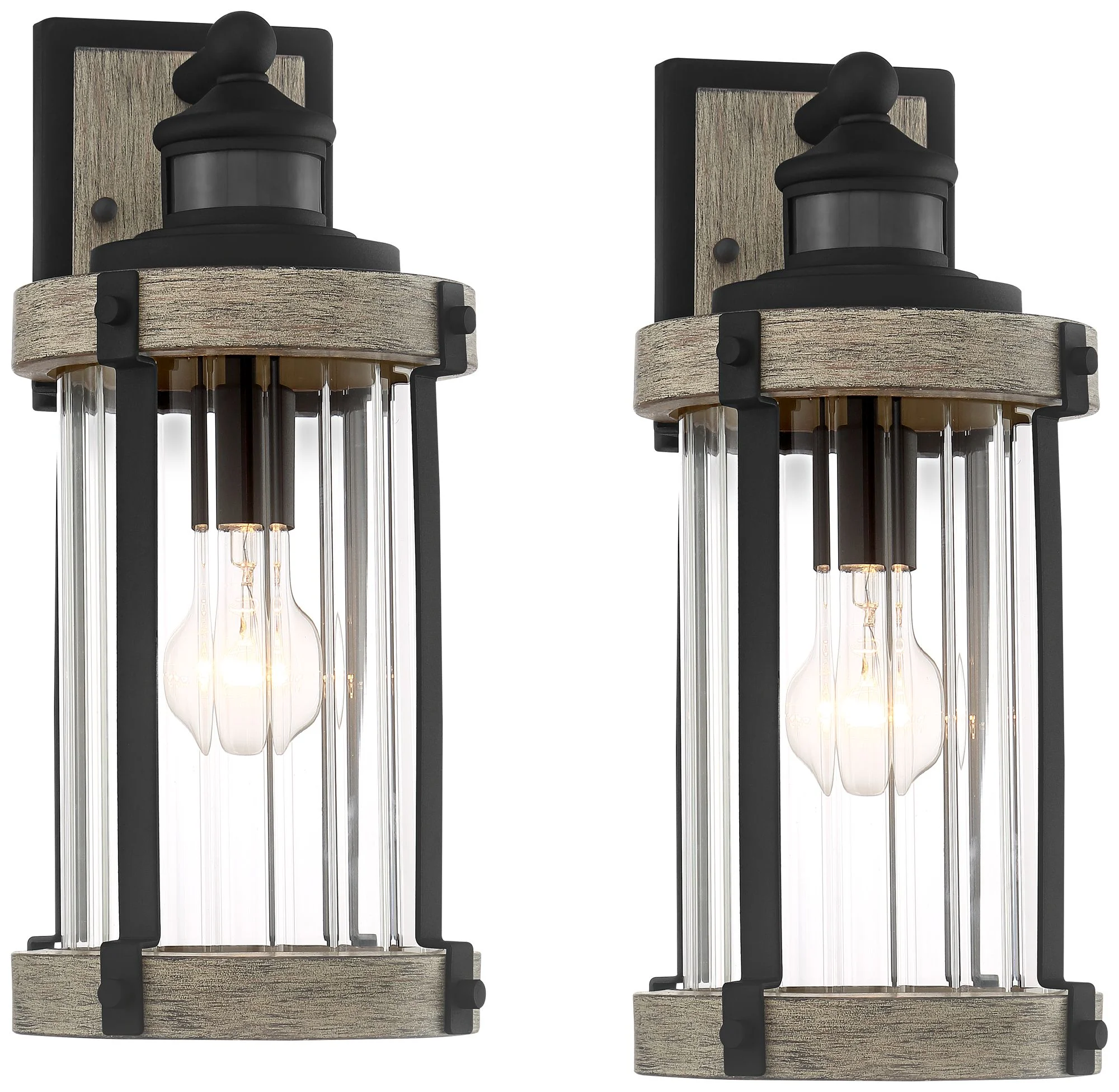 John Timberland Stan Industrial Outdoor Wall Light Fixtures Set of 2 Gray Black Motion Sensor Dusk to Dawn 15 1/2