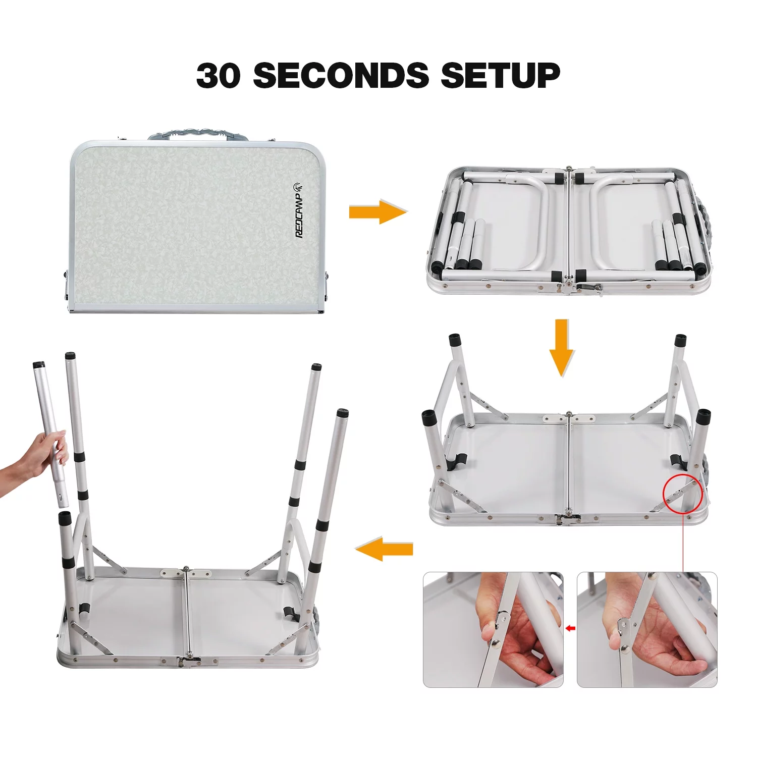 REDCAMP Small Aluminum Folding Table 2 Foot, Adjustable Height Portable Camping Table, Sturdy Lightweight 24