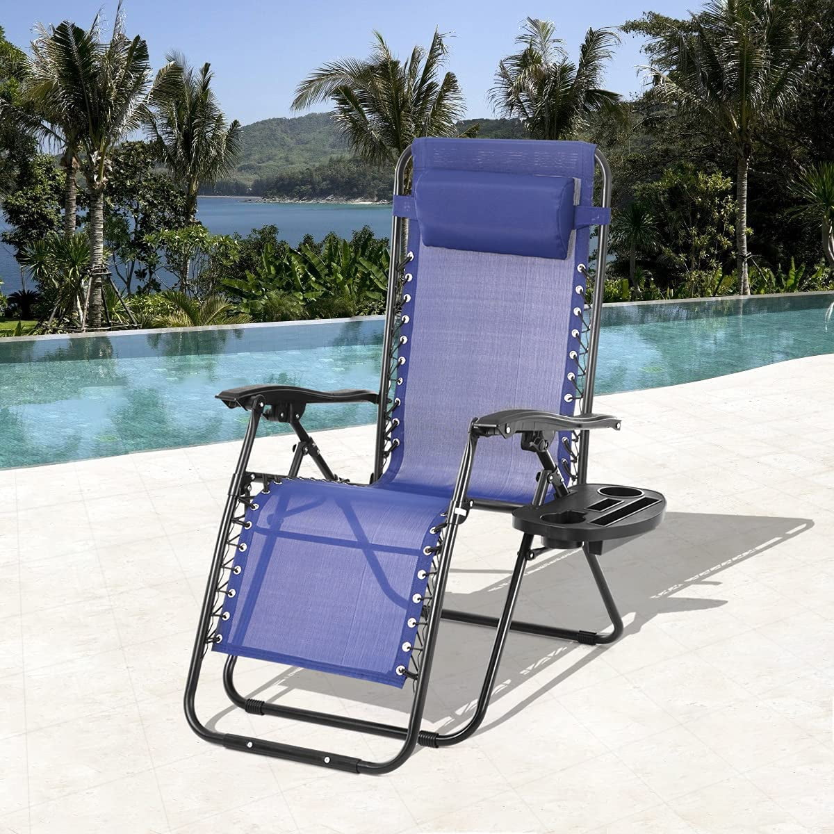 NiamVelo Zero Gravity Chair Lawn Chair Outdoor Folding Patio Lounge Chair Recliner with Removable Pillow & Cup Holder, Blue, 37