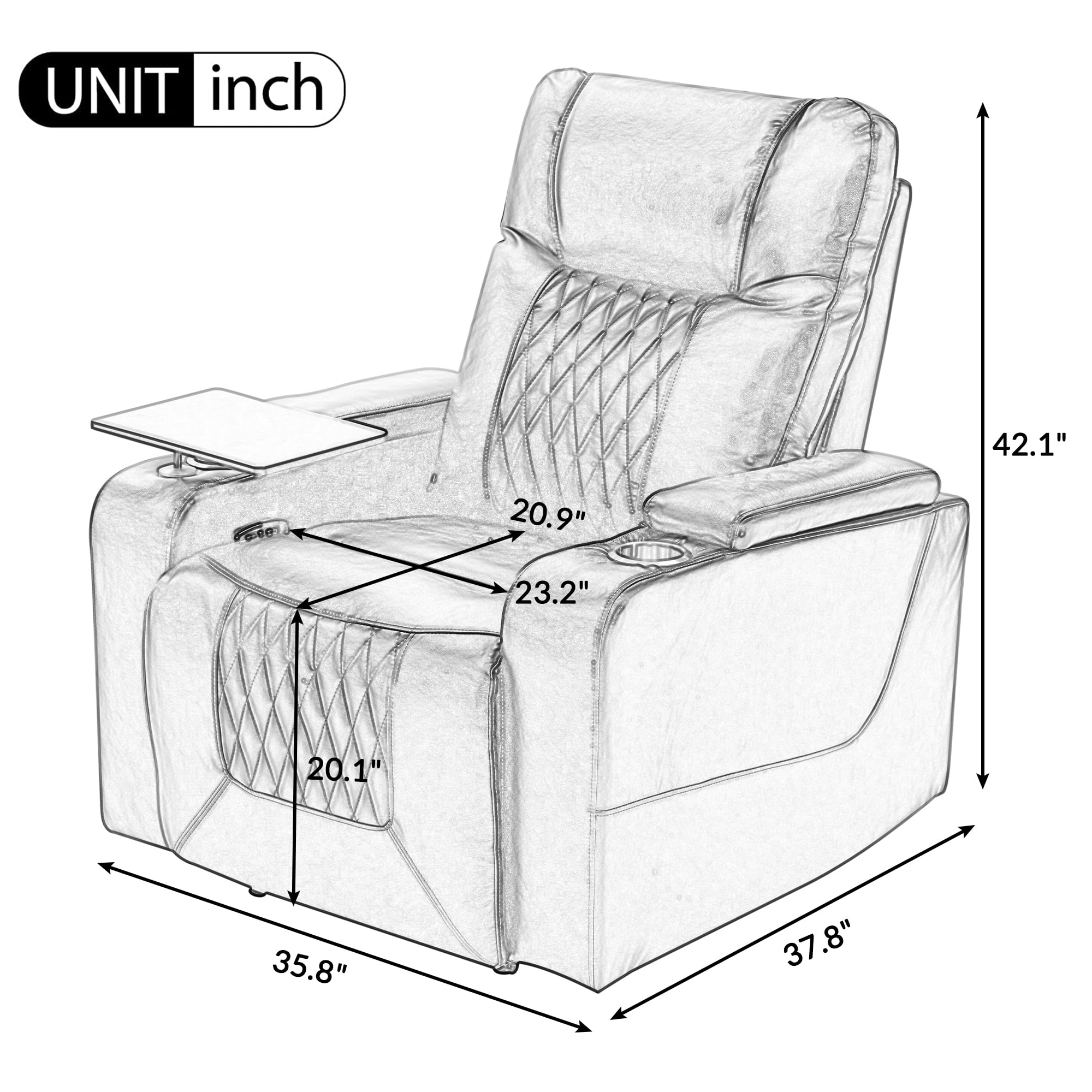 Power Motion Recliner with Cup Holders Ambient Lighting, USB Charge Port, 360 Swivel Tray Table, Hand in-Arm Storage, Gaming Recliner Chair