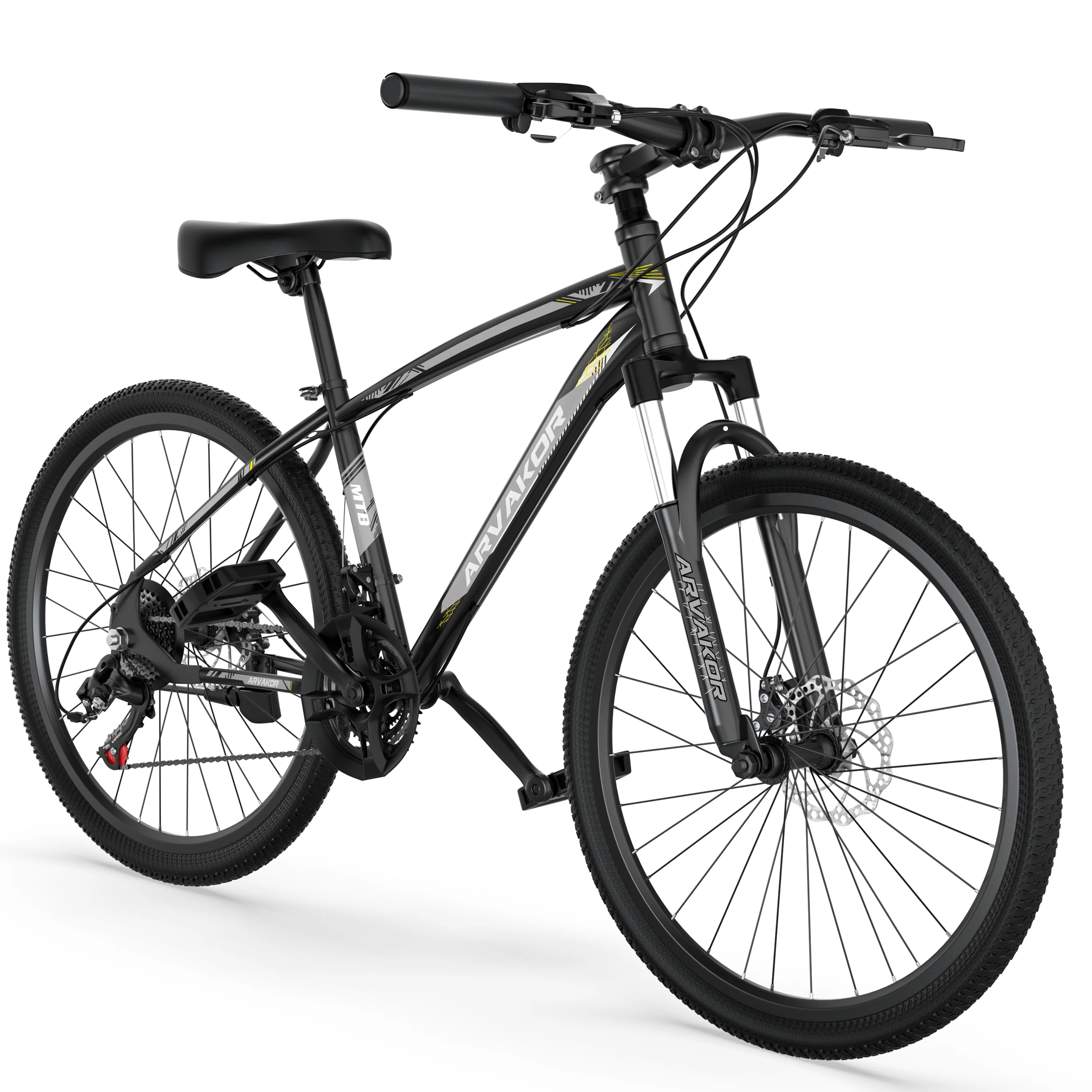 ARVAKOR 26'' Mountain Bikes for Men, 21 Speeds, Double Disc Brake, Gray