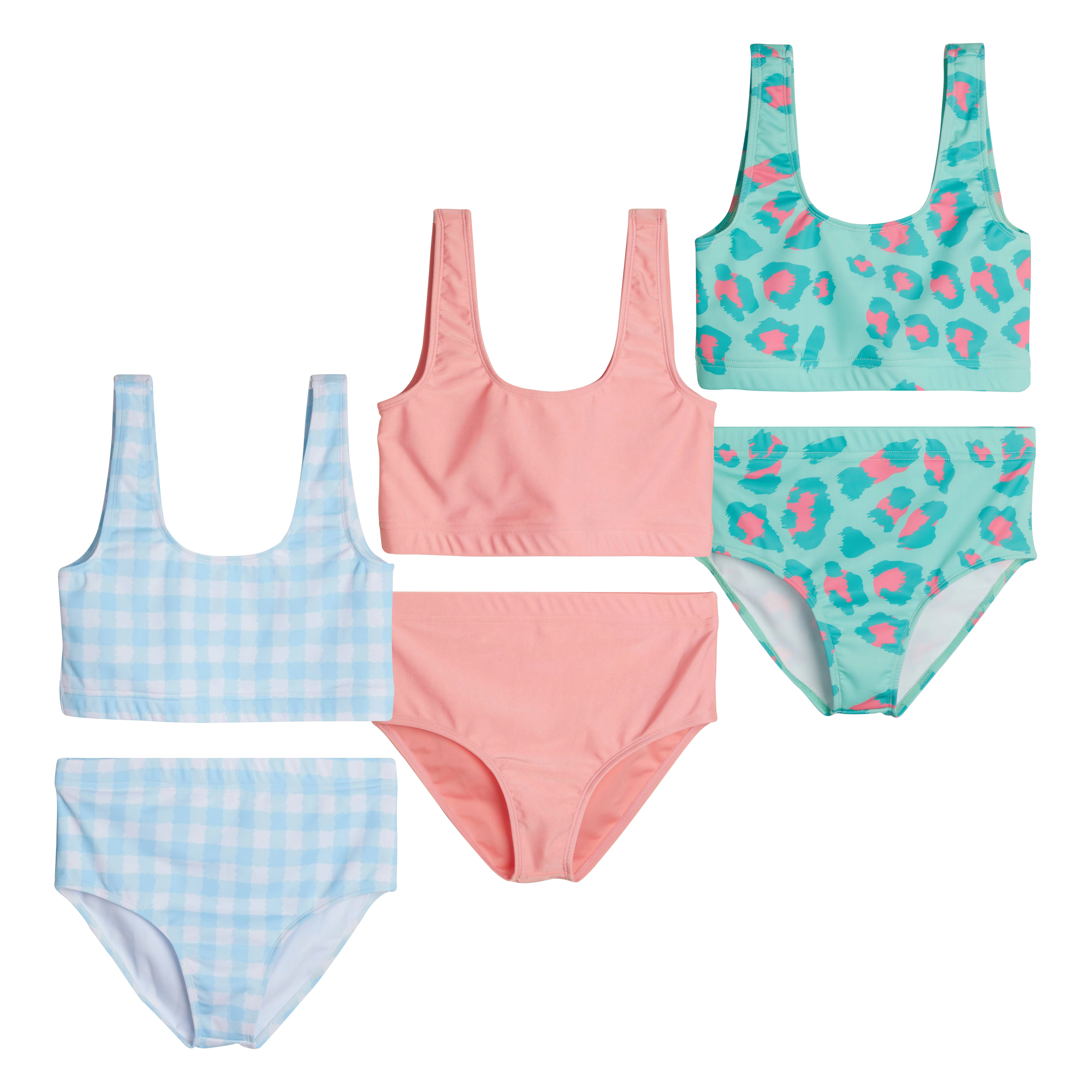 Real Essentials 3 Pack: Girl's 2-Piece Beach Sport Bikini Swimsuit - Swimwear for Girls UPF 50+