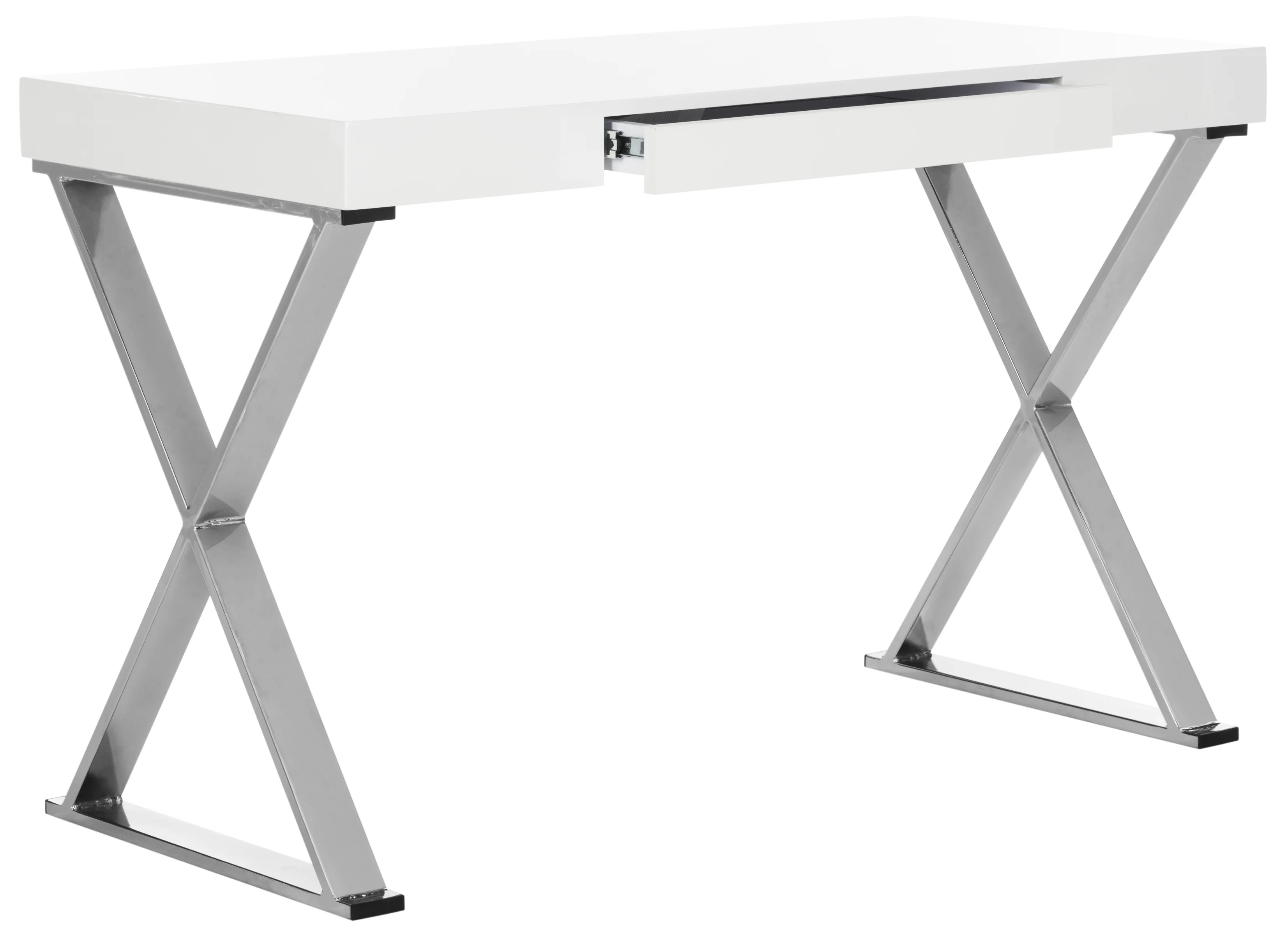 SAFAVIEH Paley Modern Glam Lacquer/ Chrome Desk w/ Pull-Out Drawer, White