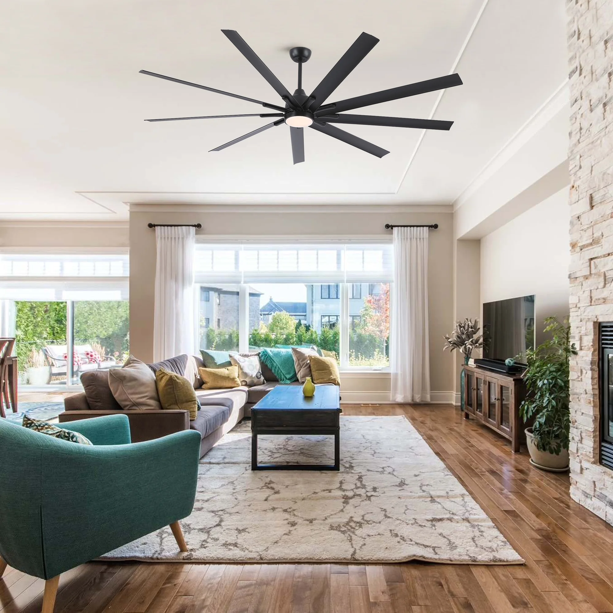 Wellspeed Modern Industrial 84 inch Indoor/Outdoor Large Black Ceiling Fan with 9 Blades