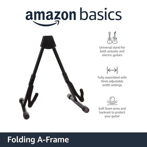 Amazon Basics Adjustable Folding Guitar Stand, A-shape, Fully Assembled - For School Music Program, Concerts & Multiple Users, Black