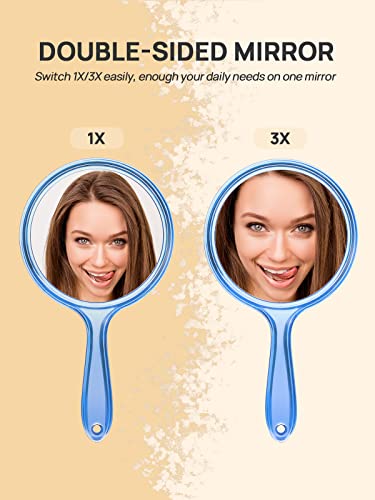 OMIRO Hand Mirror, Double-Sided Handheld Mirror 1X/3X Magnifying Mirror with Handle, Pack of 1 (Transparent Black)