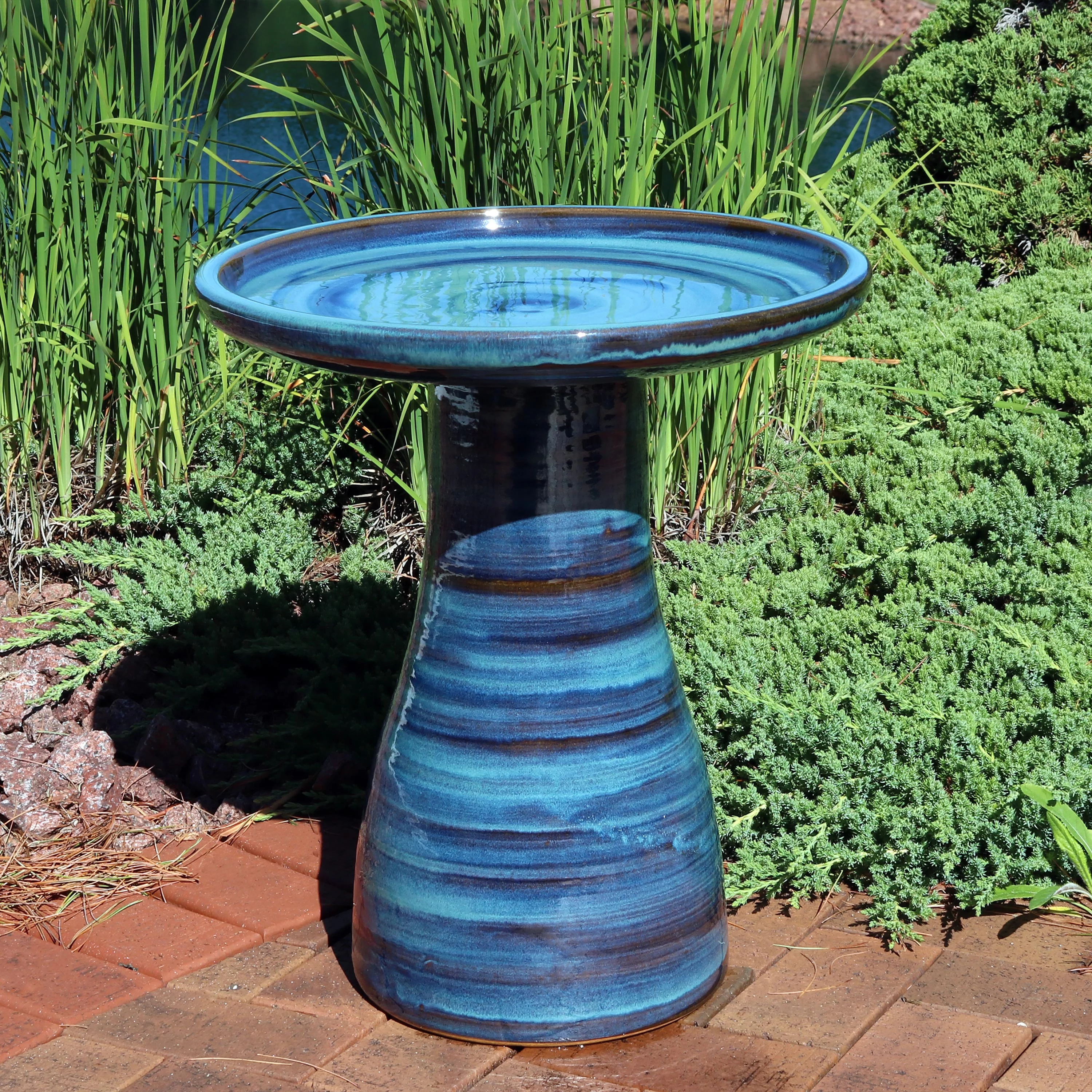 Sunnydaze Glazed Ceramic Outdoor Bird Bath - 18