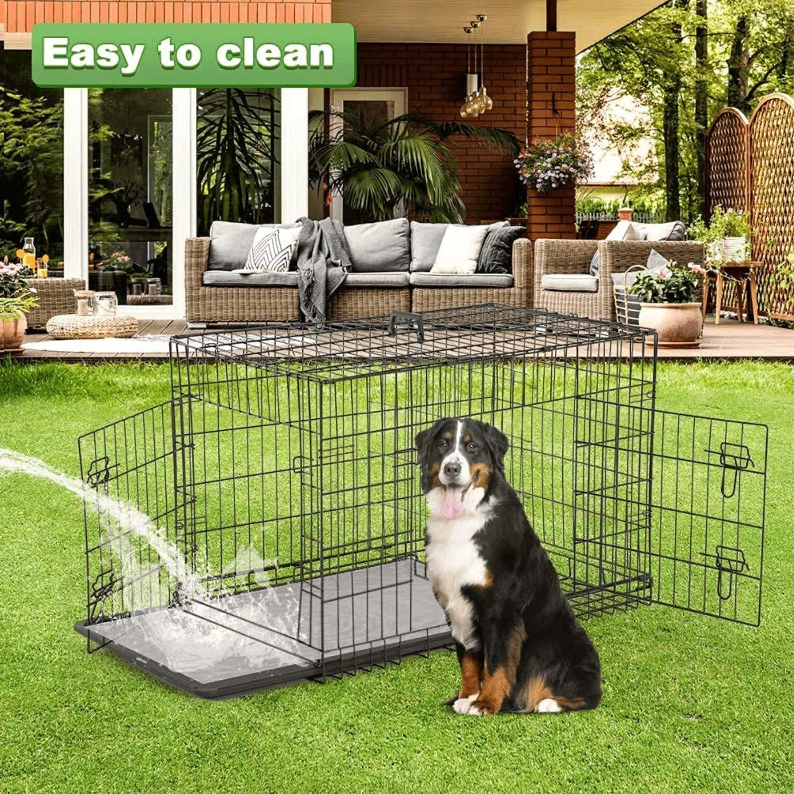 NiamVelo Heavy Duty Dog Crate Dog Cage 42'' Extra Large Dog Crate Kennel for Large Dogs, Folding Metal Dog Crate W/Divider & Tray Double Doors , Black