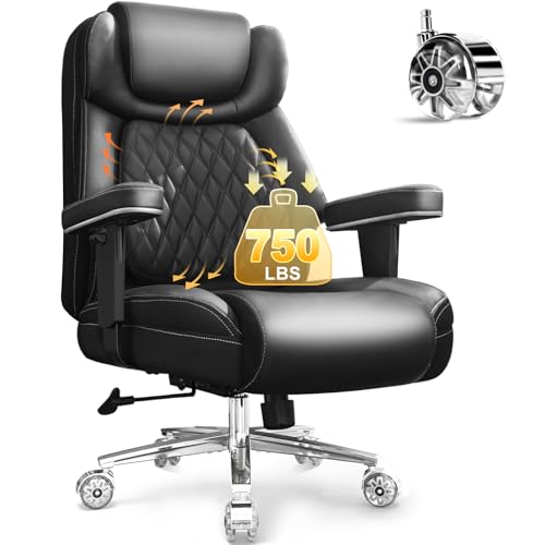 750lbs Big and Tall Office Chair,Heavy Duty Office Chairs,Executive Computer Desk Chair Work Chairs, Thick Padded Strong Metal Base Quiet Wheels, Ergonomic Design for Back Pain