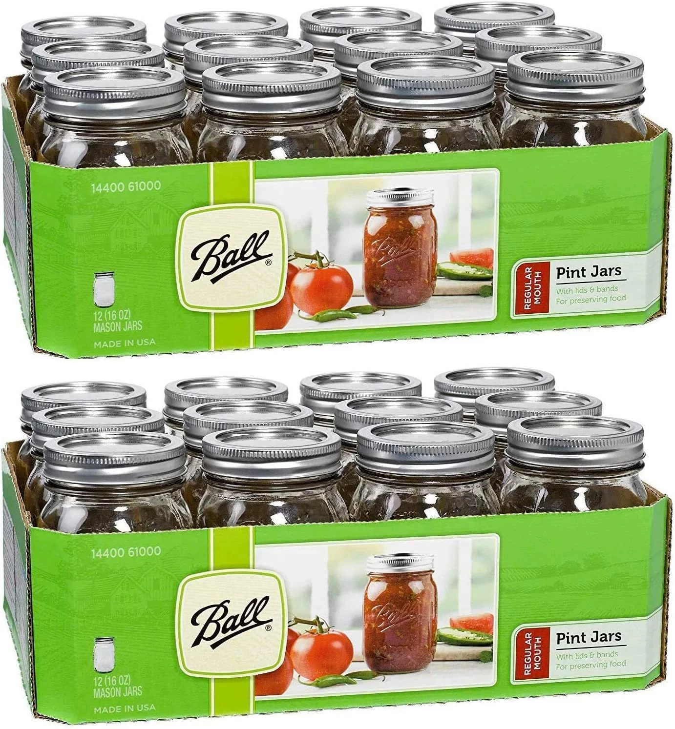 Ball Regular Mouth Pint 16-oz Mason Jar with Lids and Bands Pack of 24