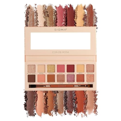 Sigma Beauty Cor-De-Rosa Eyeshadow Palette - 14 Warm Eyeshadow Shades in Matte, Shimmer and Metalic Finishes - Highly Pigmented Vegan Eye Makeup Palette - Clean Beauty Products