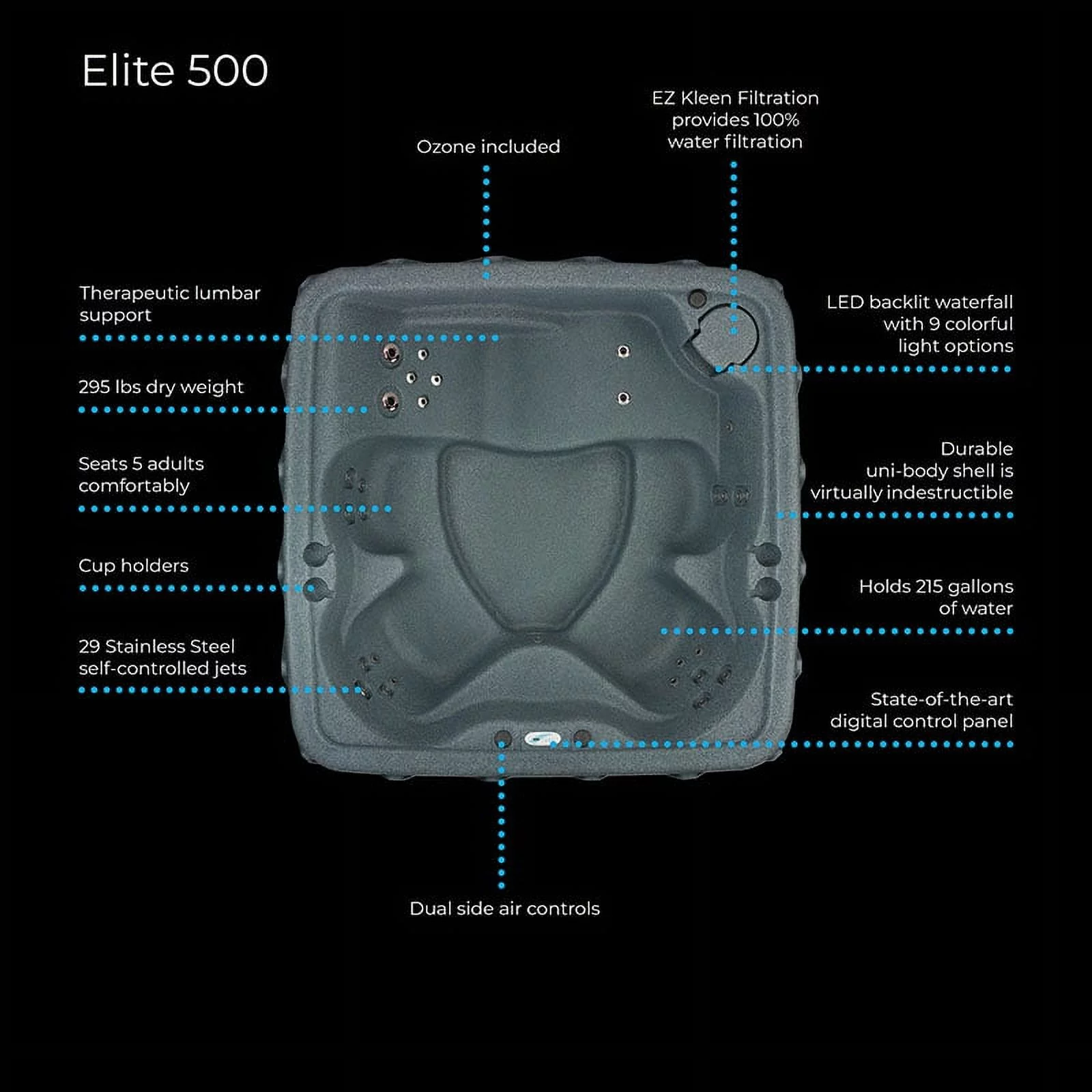 Aquarest Spas Powered By Jacuzzi® AR-500 Premium 5-Person 29-Jet Plug And Play with Ozonator - LED waterfall -2hp pump - Graystone