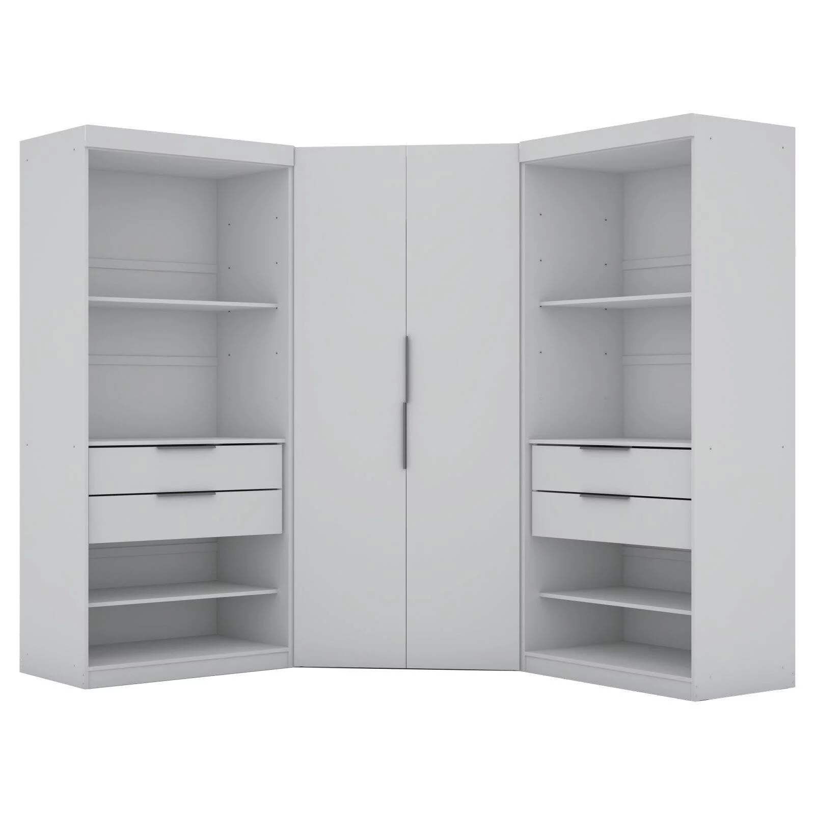 Manhattan Comfort Mulberry 2.0 Semi Open 3 Sectional Modern Wardrobe Corner Closet with 4 Drawers - Set of 3 in White