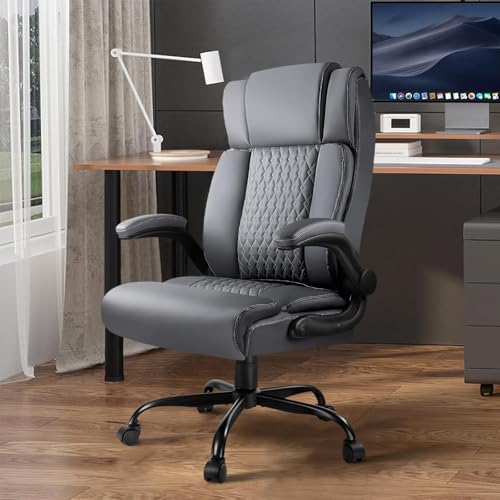 VITESSE Executive Office Chair,Heavy Duty Chair with Flip up Armrest,Ergonomic High Back Computer Gaming Chairs Home Office 400lbs, Big and Tall Office Chair with Lumbar Support（Black）