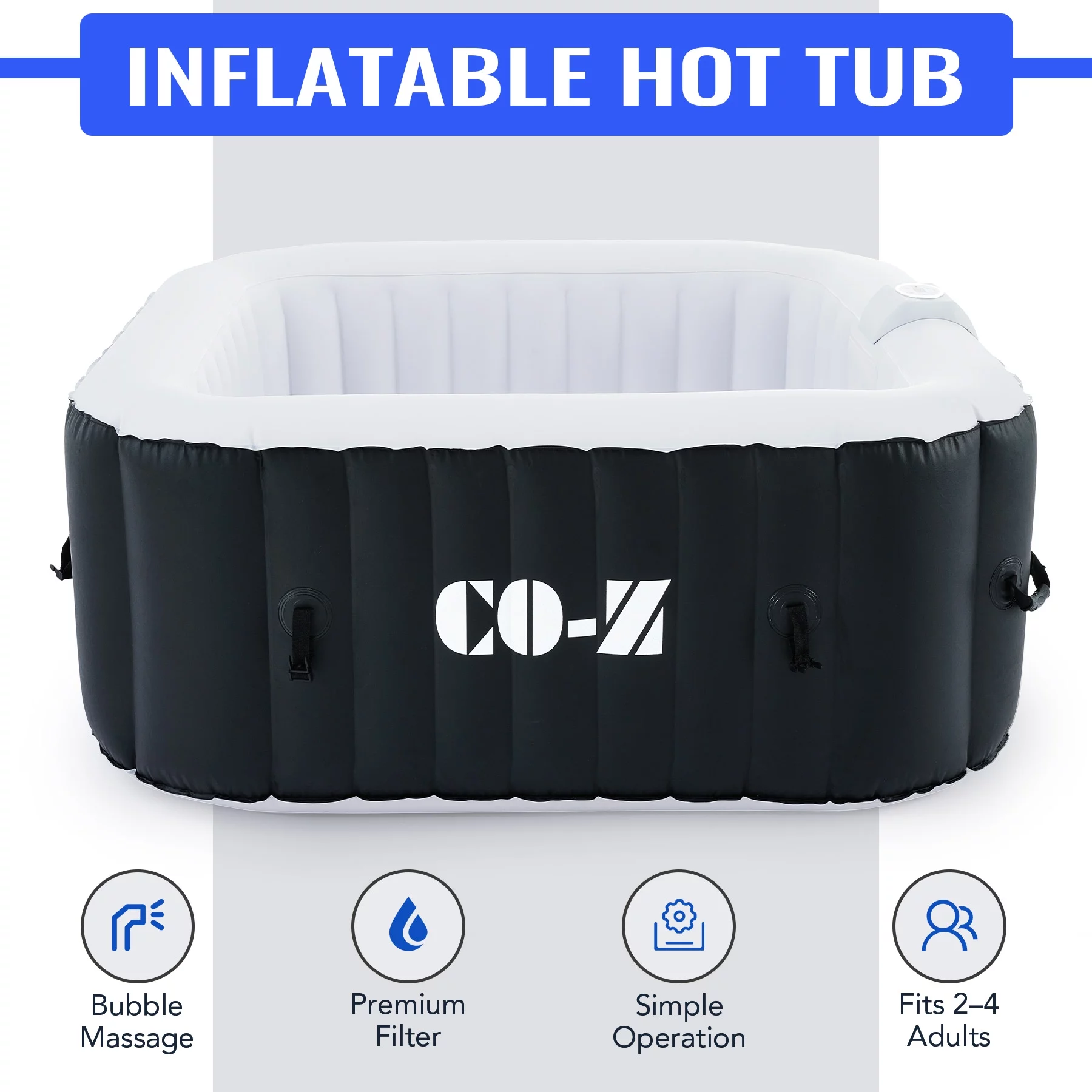 CO-Z 2-4 Person 5' Inflatable Spa Tub with 120 Air Jets Heater Electric Pump Outdoor Hot Tub Black