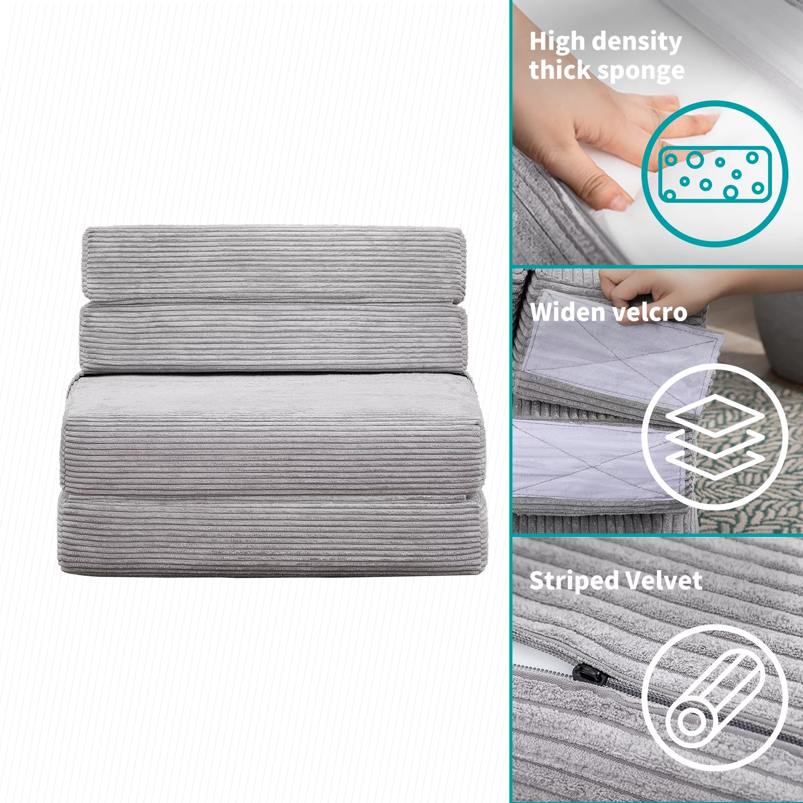 BALUS Floor Sofa Couch, Convertible Futon Sofa Bed with Memory Foam, 3 in 1 Foldable Couch Bed, Pull Out Sleeper Sofa for Living Room/Apartment/Office (Grey, Single)