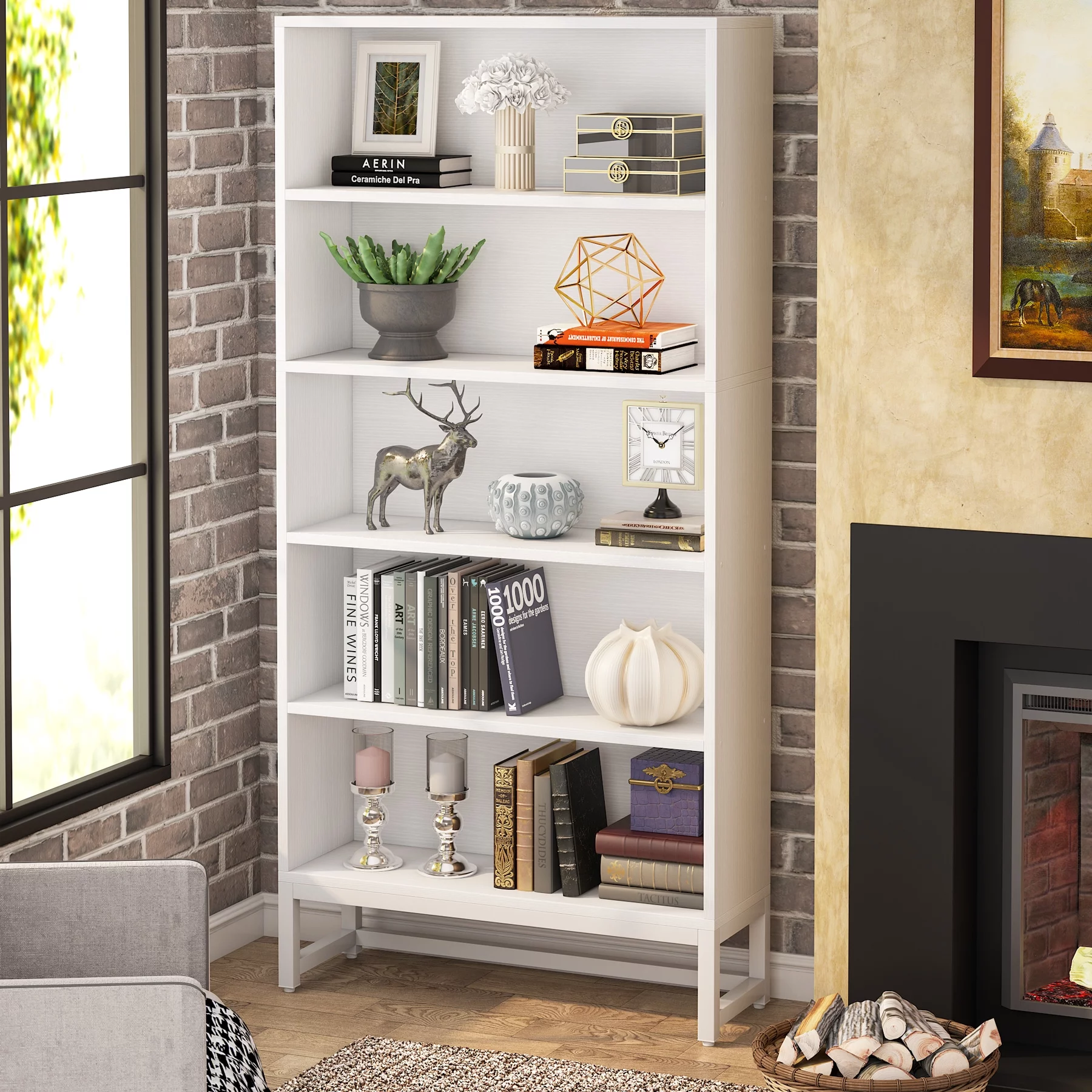 Tribesigns 5 Shelves Tall Bookcase and Bookshelf,  Heavy Duty Free-Standing Library Bookshelf, White