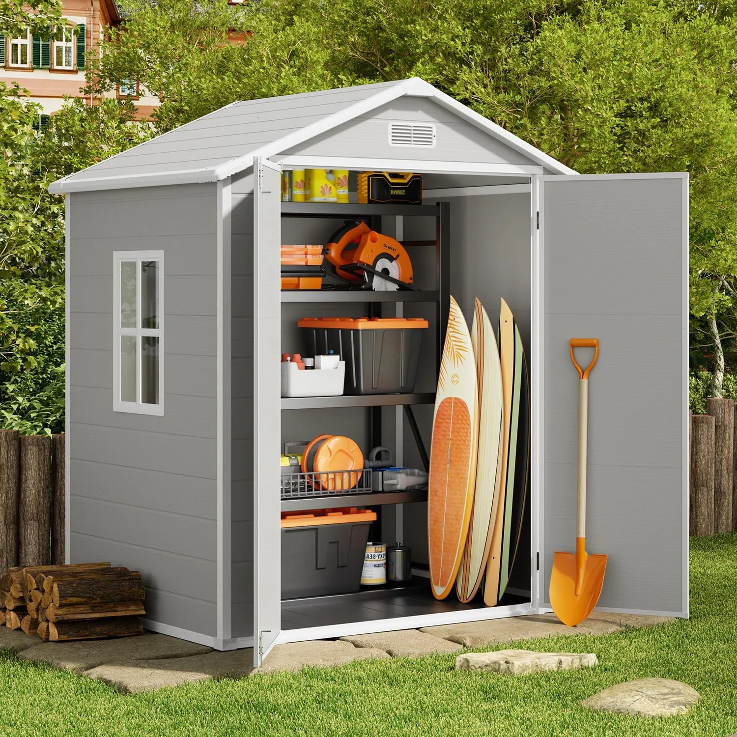 6 x 4 ft Outdoor Storage Shed Clearance, Lofka Resin Storage Shed Large 135.6 cu ft, Heavy Duty Floors, Colorfast, Double Lockable Doors for Garden and Backyard